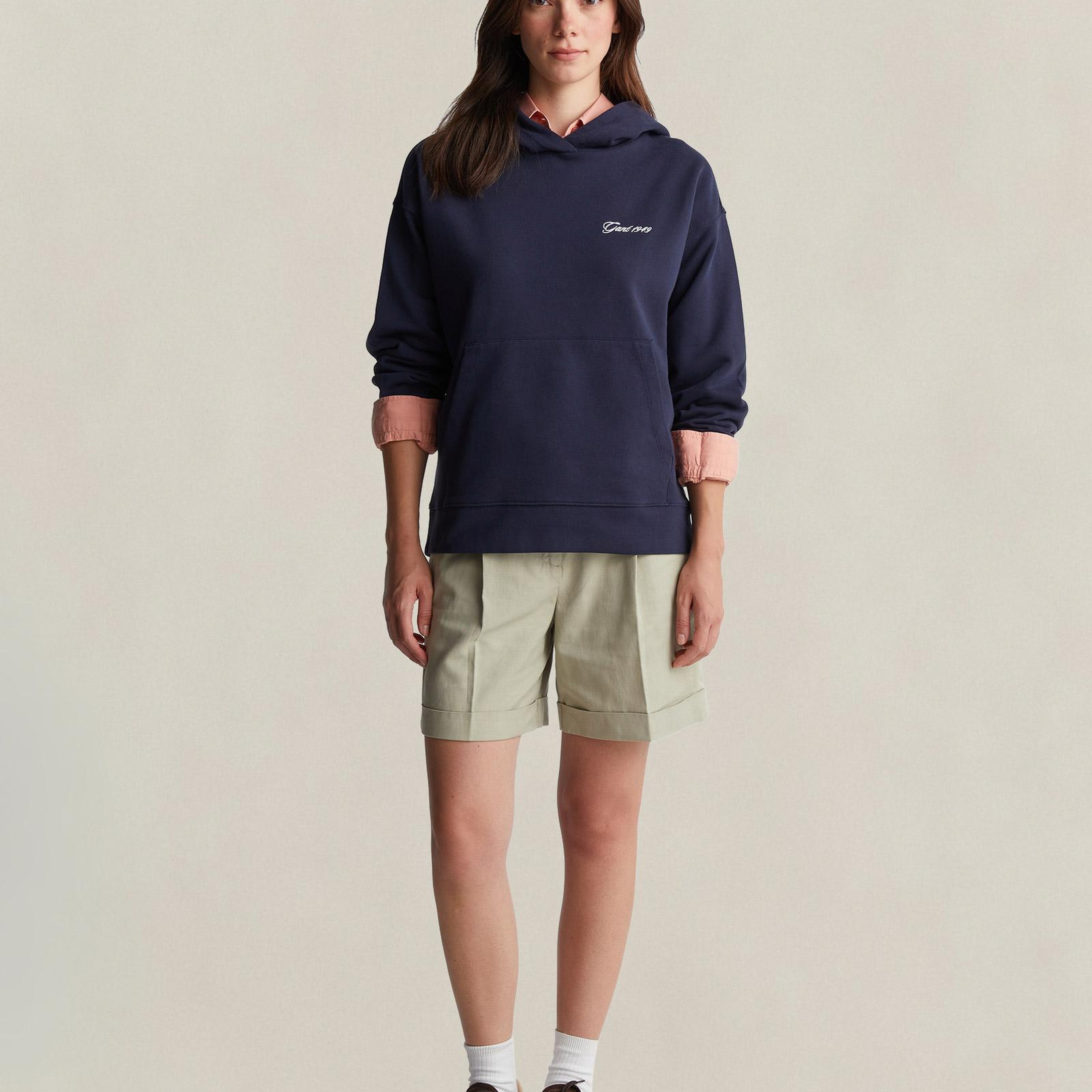 GANT Kadın Lacivert Regular Fit Kapüşonlu Sweatshirt