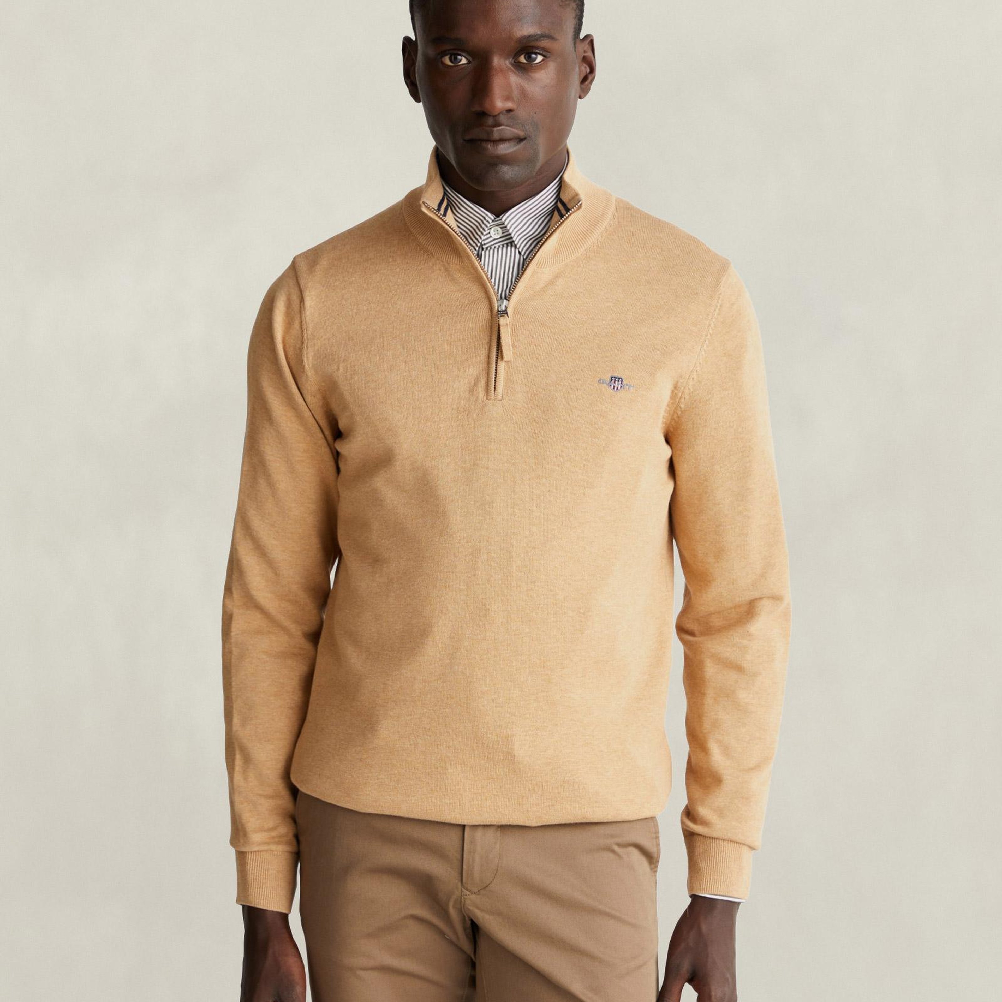 GANT Erkek Bej Regular Fit Yarım Fermuarlı Kazak