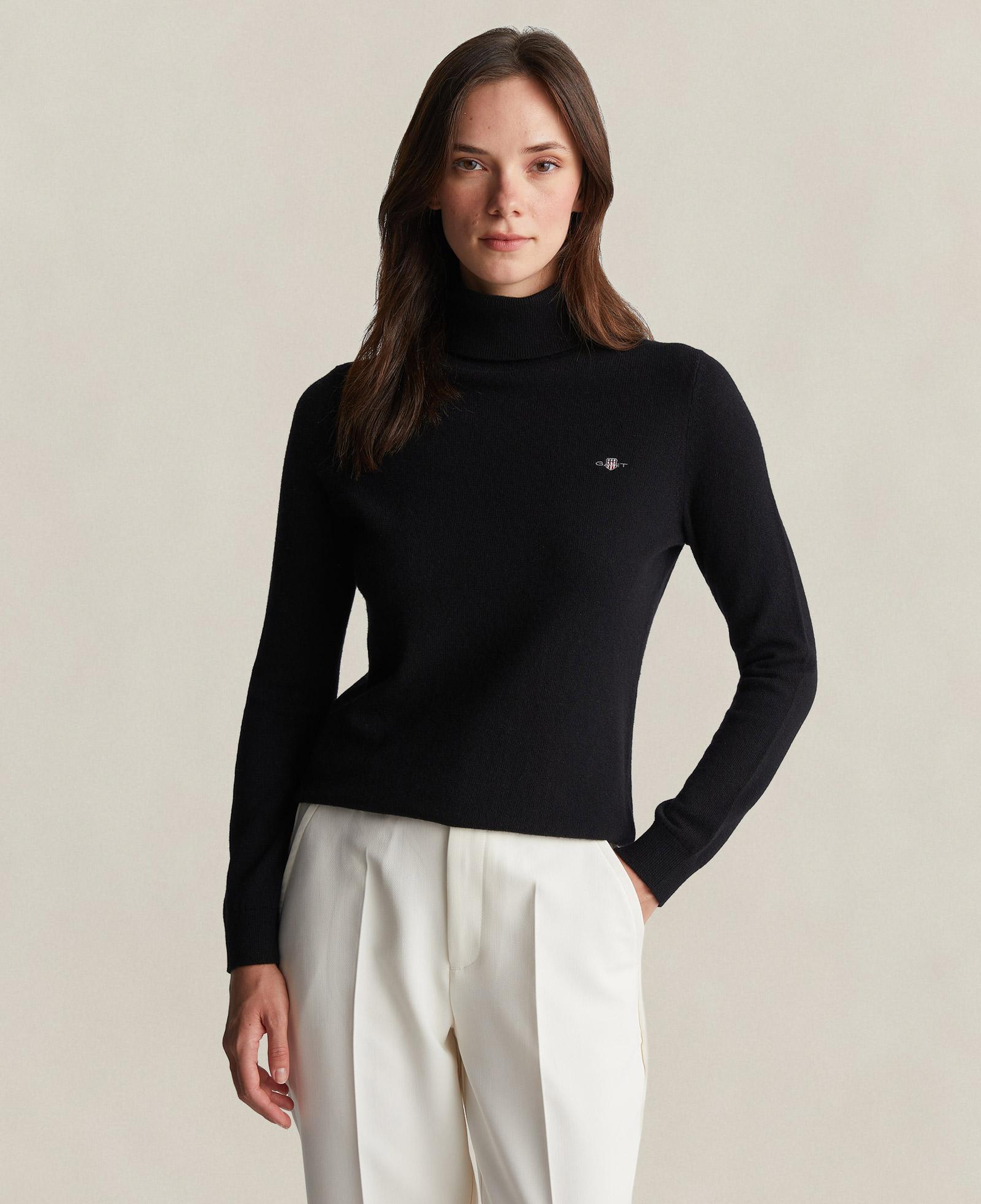GANT Kadın Siyah Regular Fit Boğazlı Yaka Yün Kazak