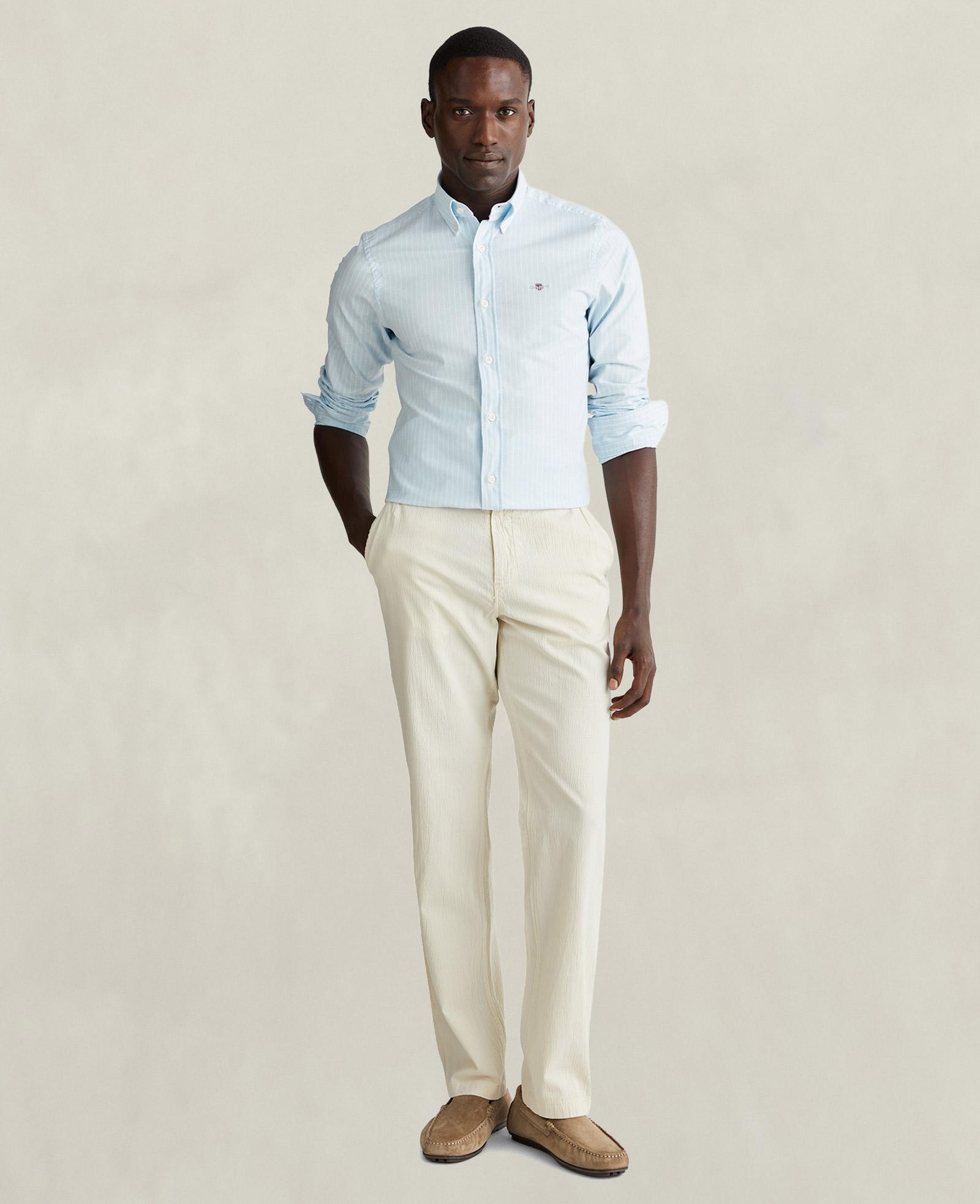 GANT Erkek Mavi Slim Fit Çizgili Logolu Gömlek