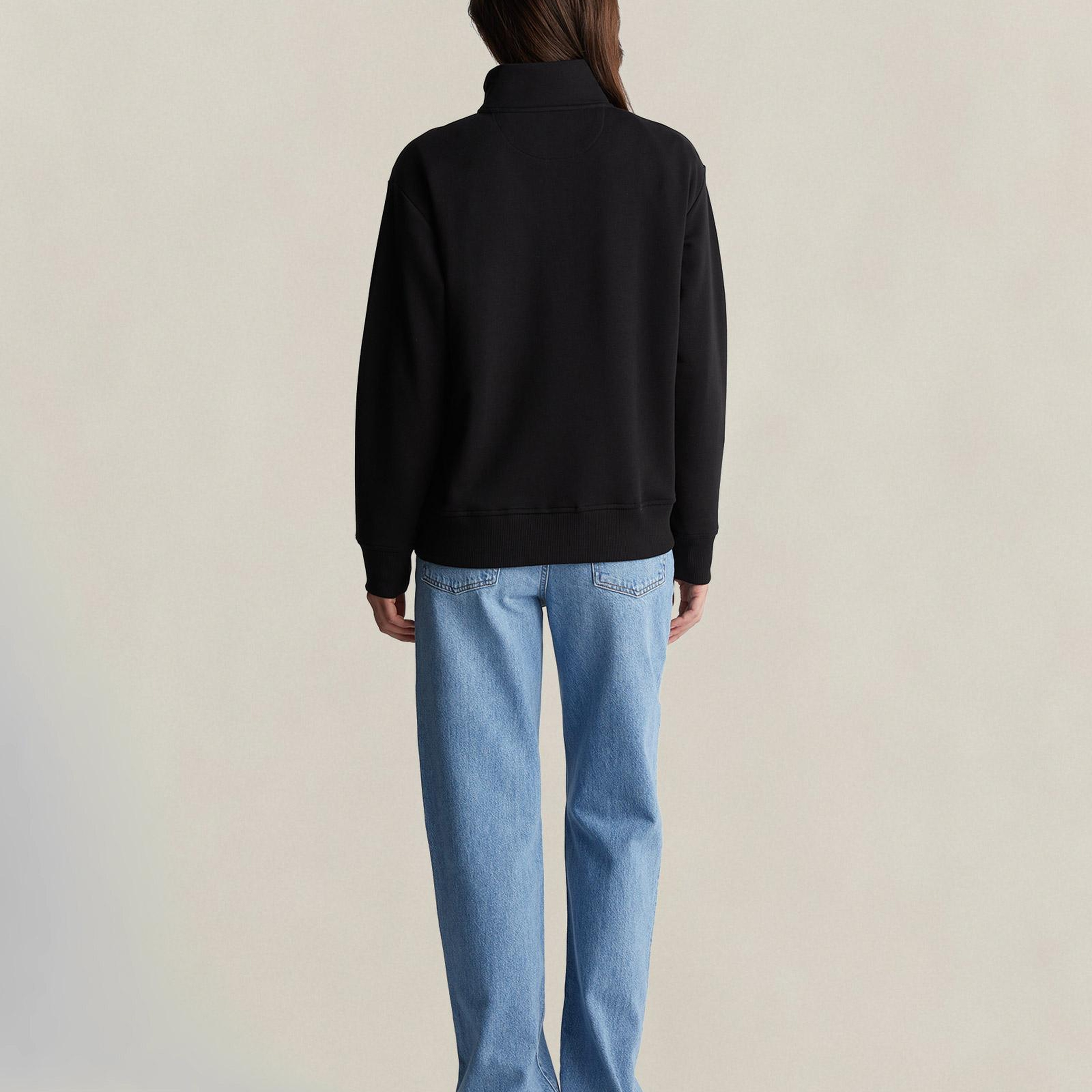 GANT Kadın Siyah Relaxed Fit Yarım Fermuarlı Sweatshirt