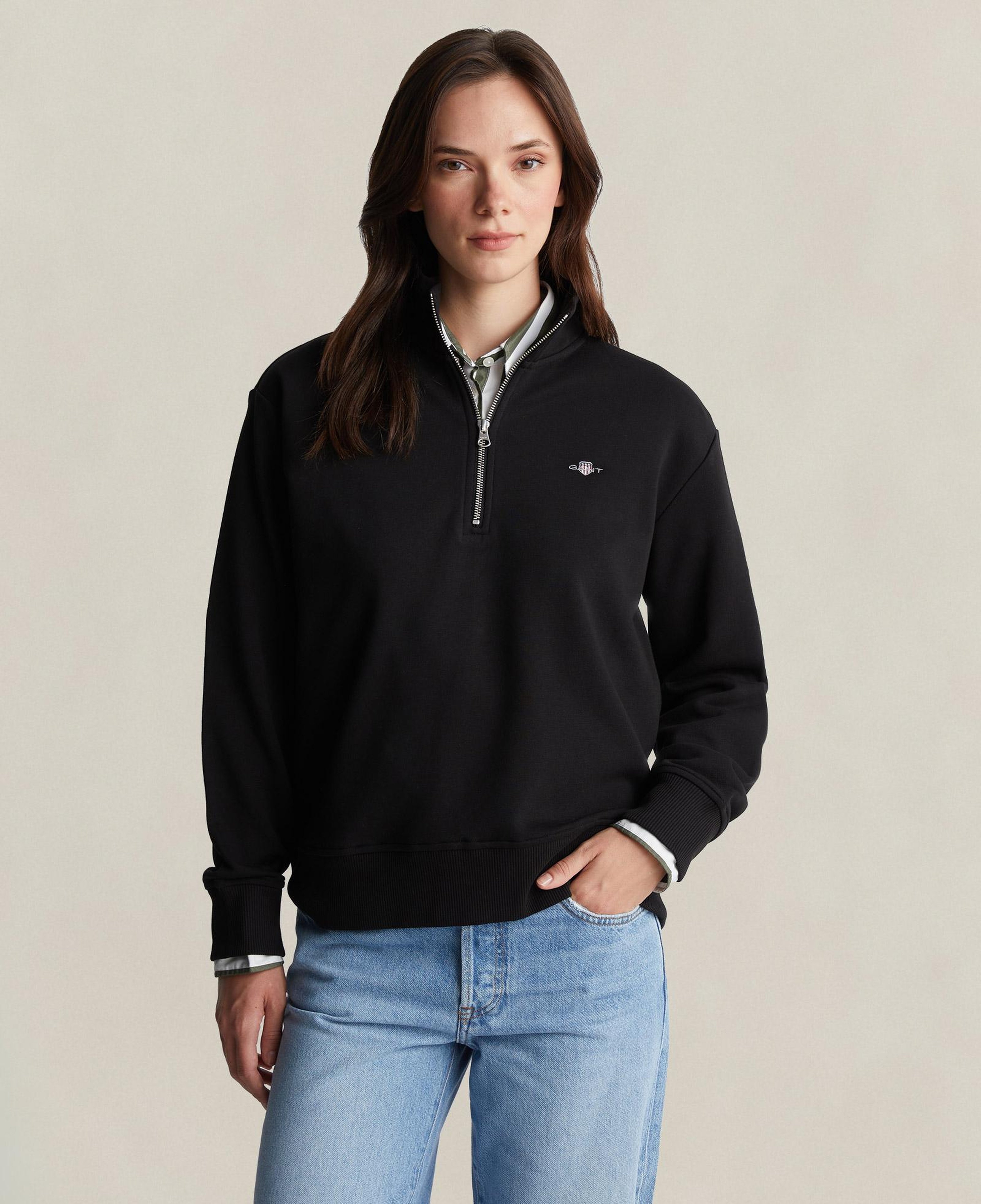 GANT Kadın Siyah Relaxed Fit Yarım Fermuarlı Sweatshirt