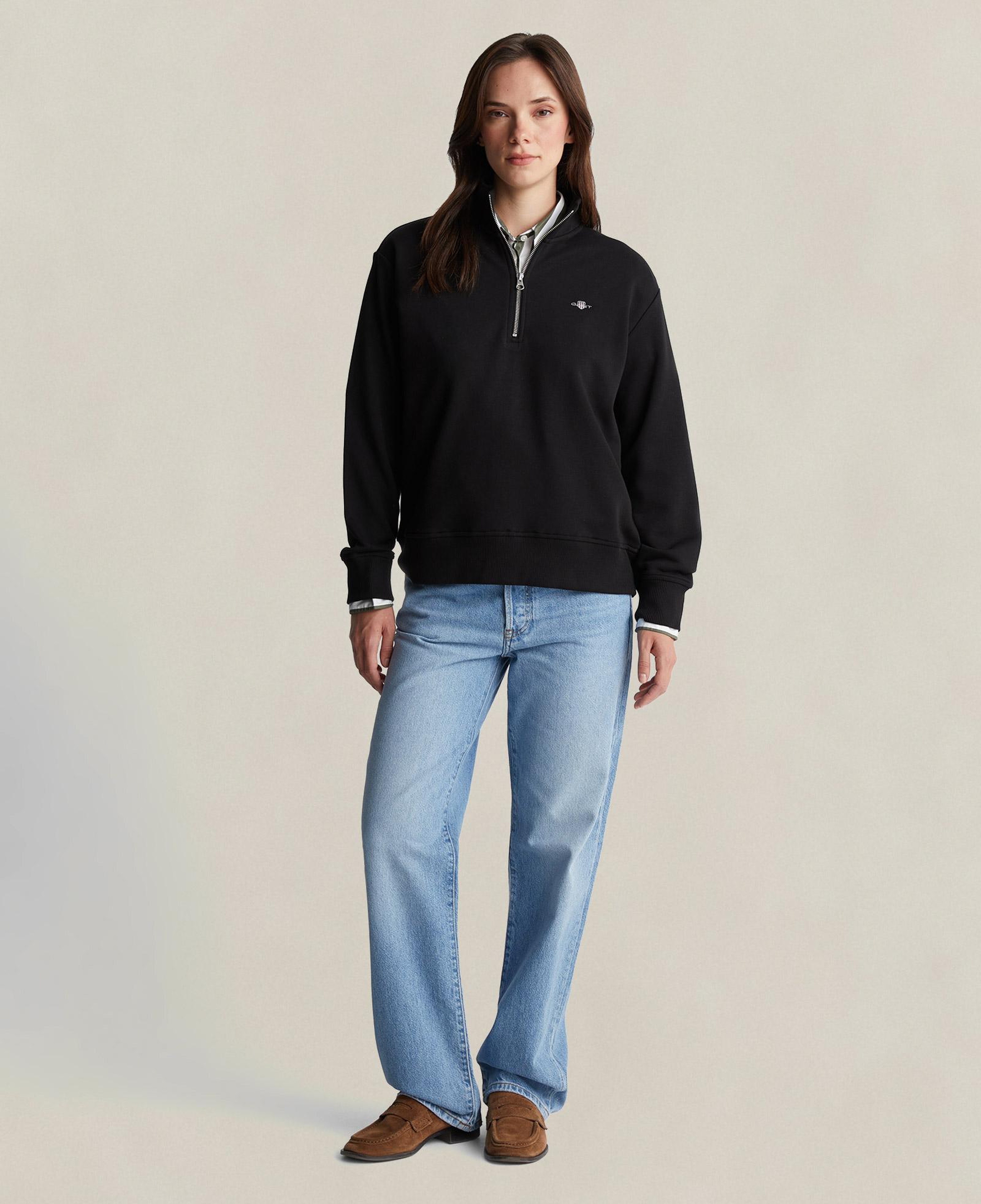GANT Kadın Siyah Relaxed Fit Yarım Fermuarlı Sweatshirt