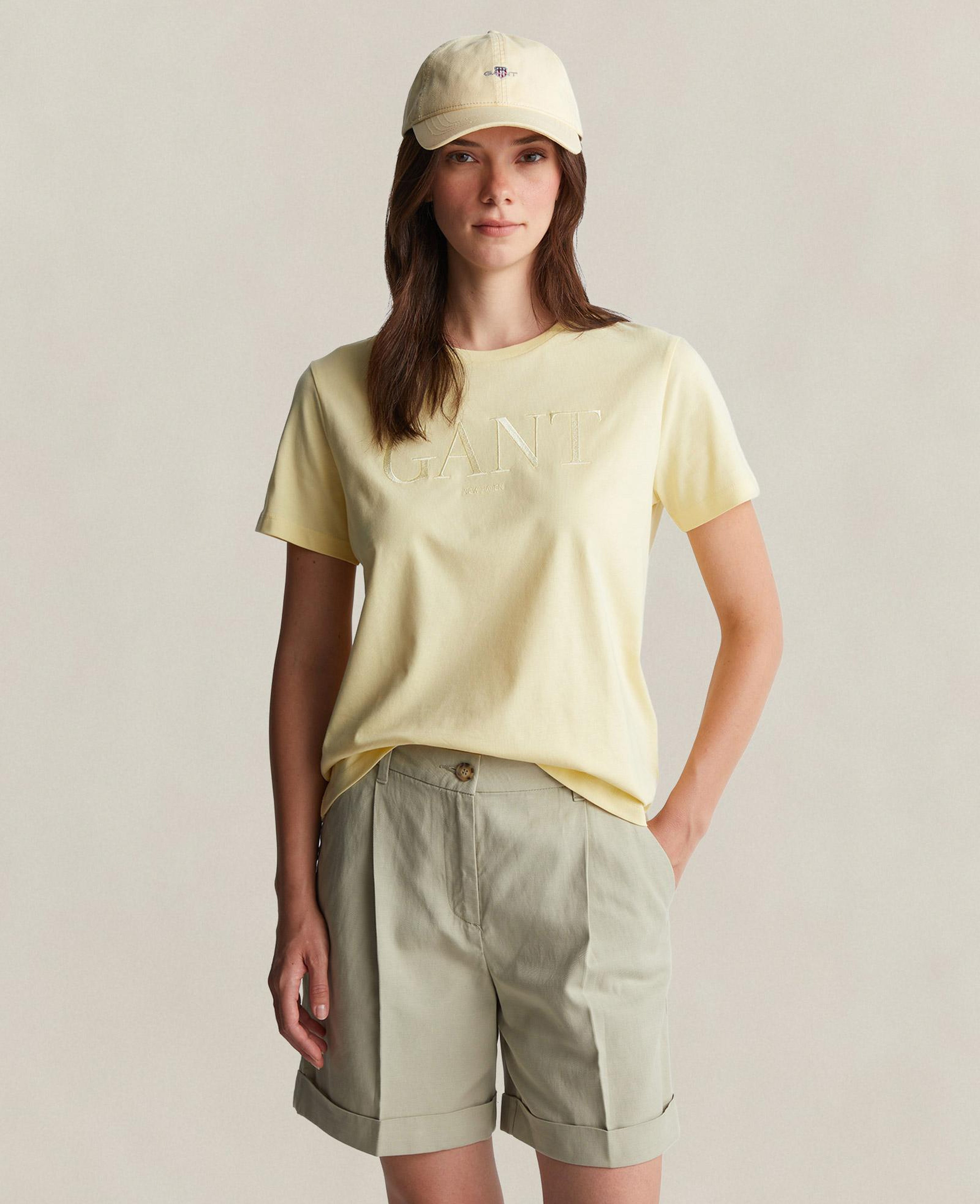 GANT Kadın Sarı Bisiklet Yaka Regular Fit T-Shirt