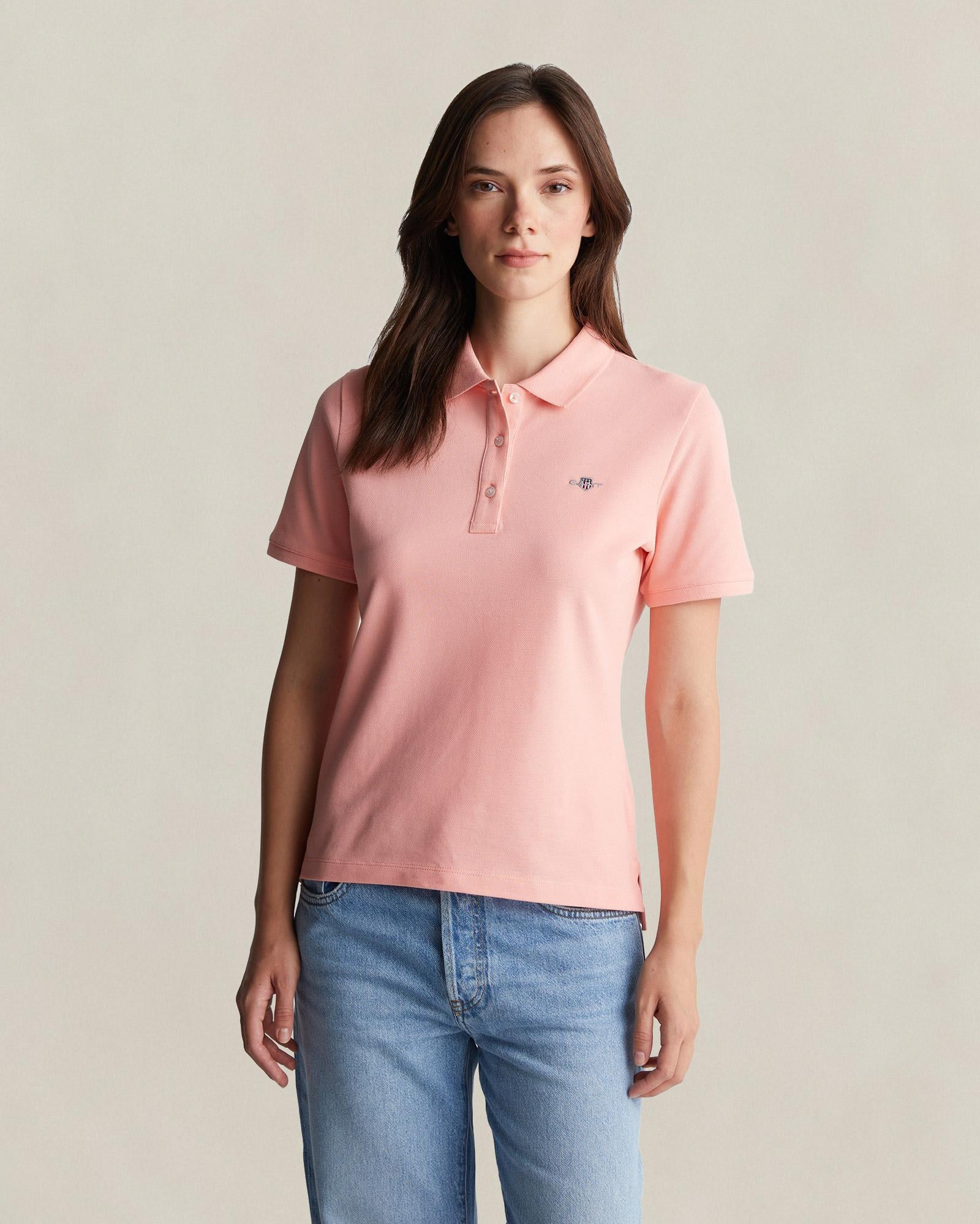 GANT Kadın Pembe Regular Fit Logolu Polo Yaka T-Shirt