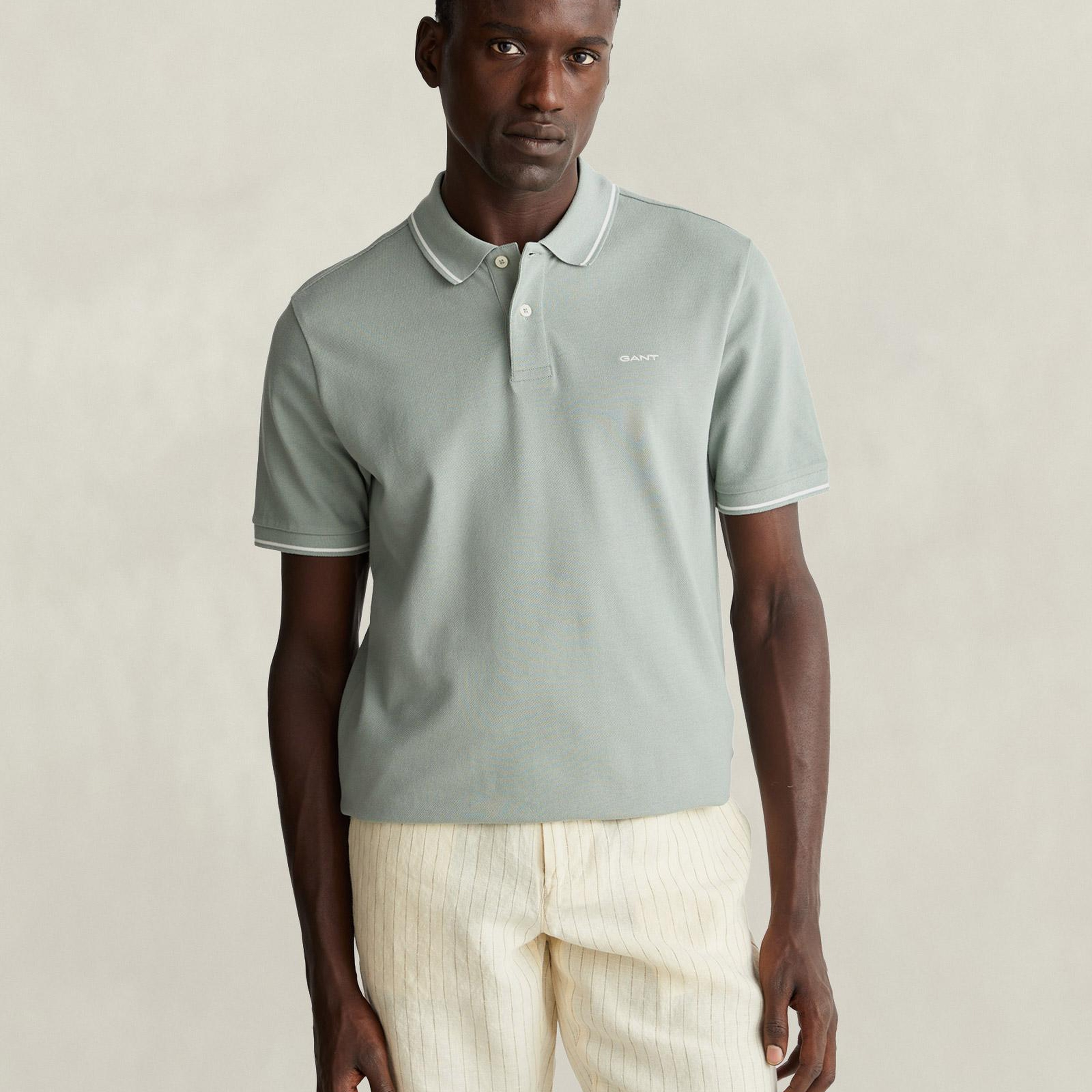 GANT Erkek Yeşil Regular Fit Polo Yaka T-Shirt