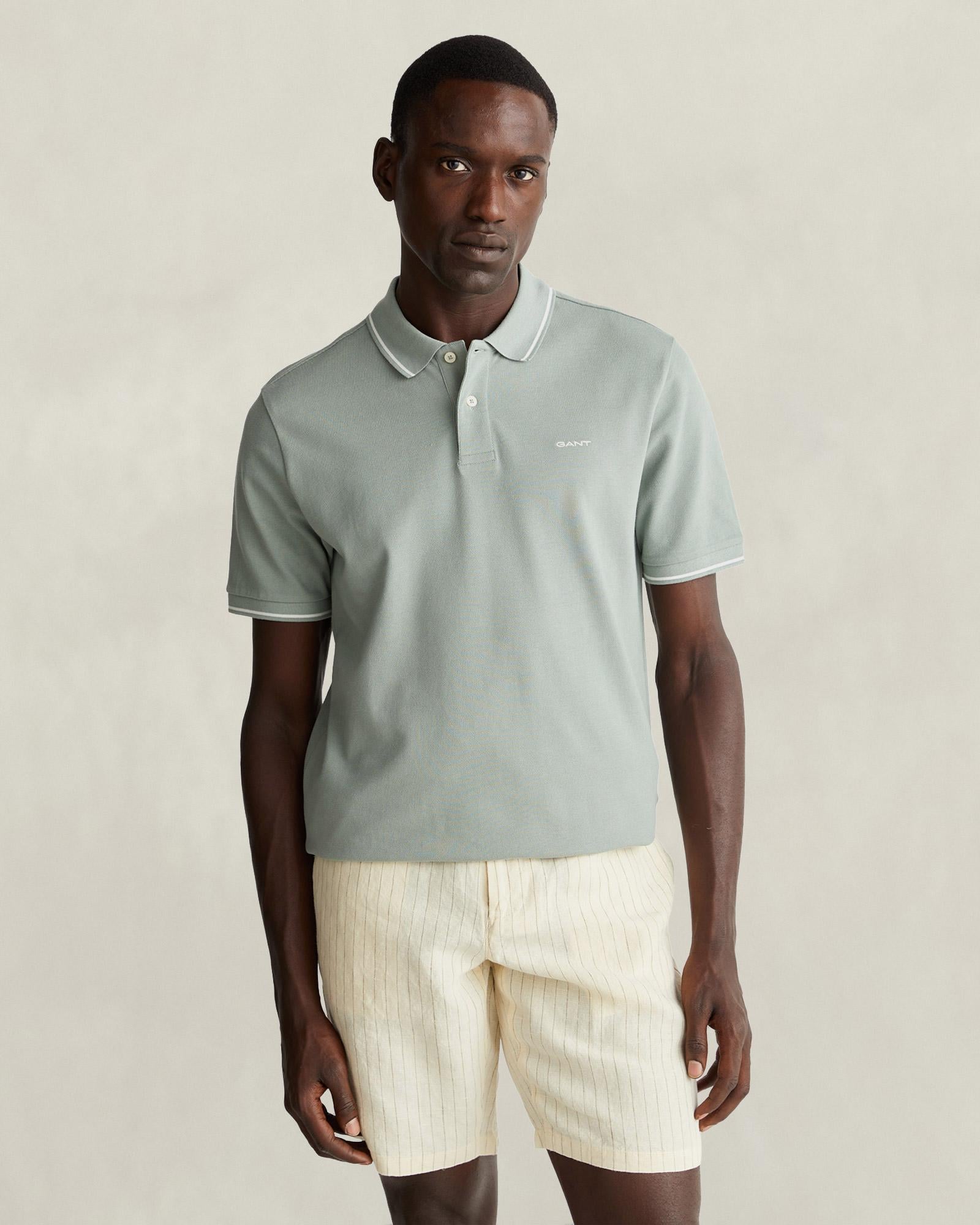 GANT Erkek Yeşil Regular Fit Polo Yaka T-Shirt