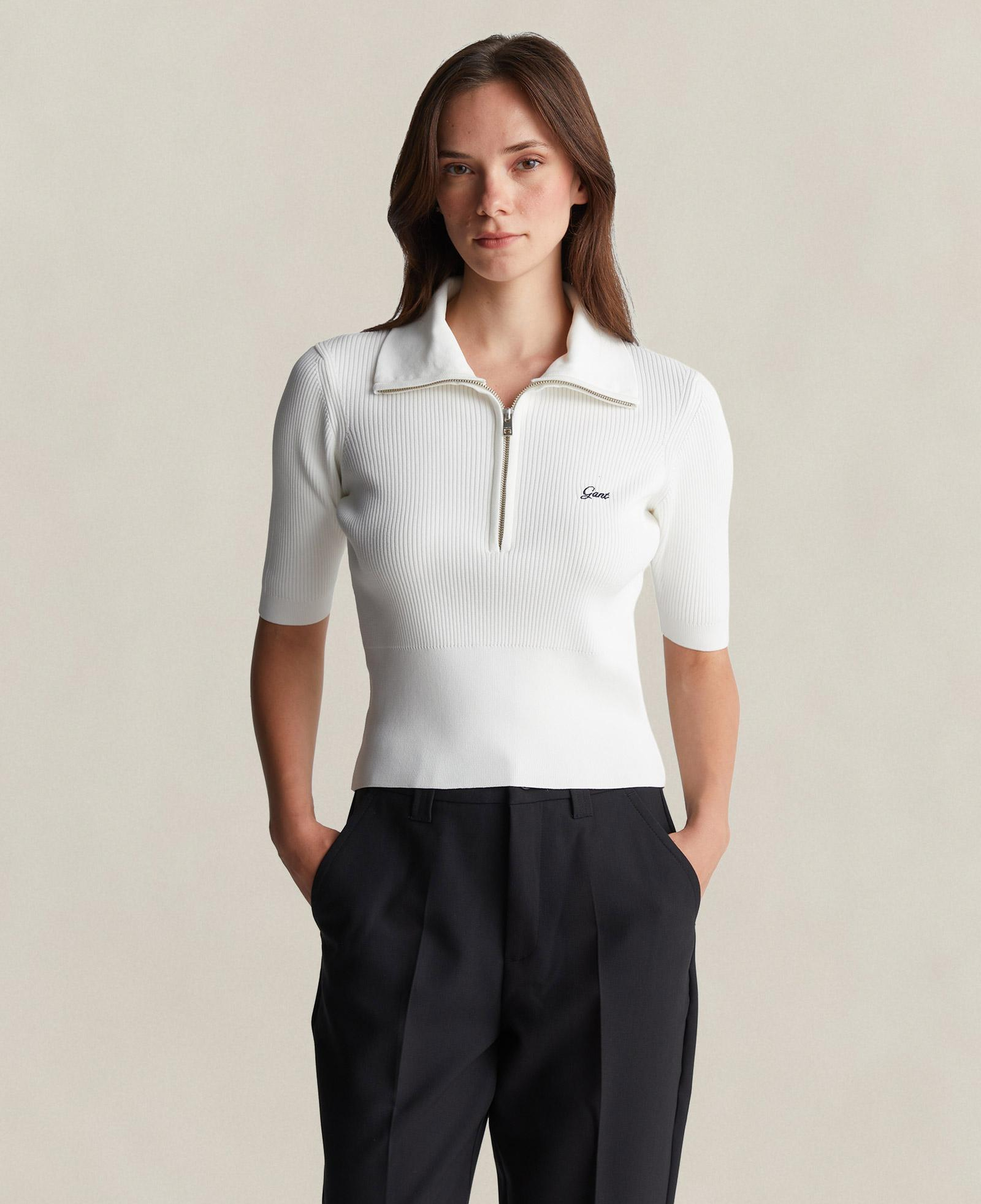 GANT Kadın Beyaz Slim Fit Yarım Kollu Triko