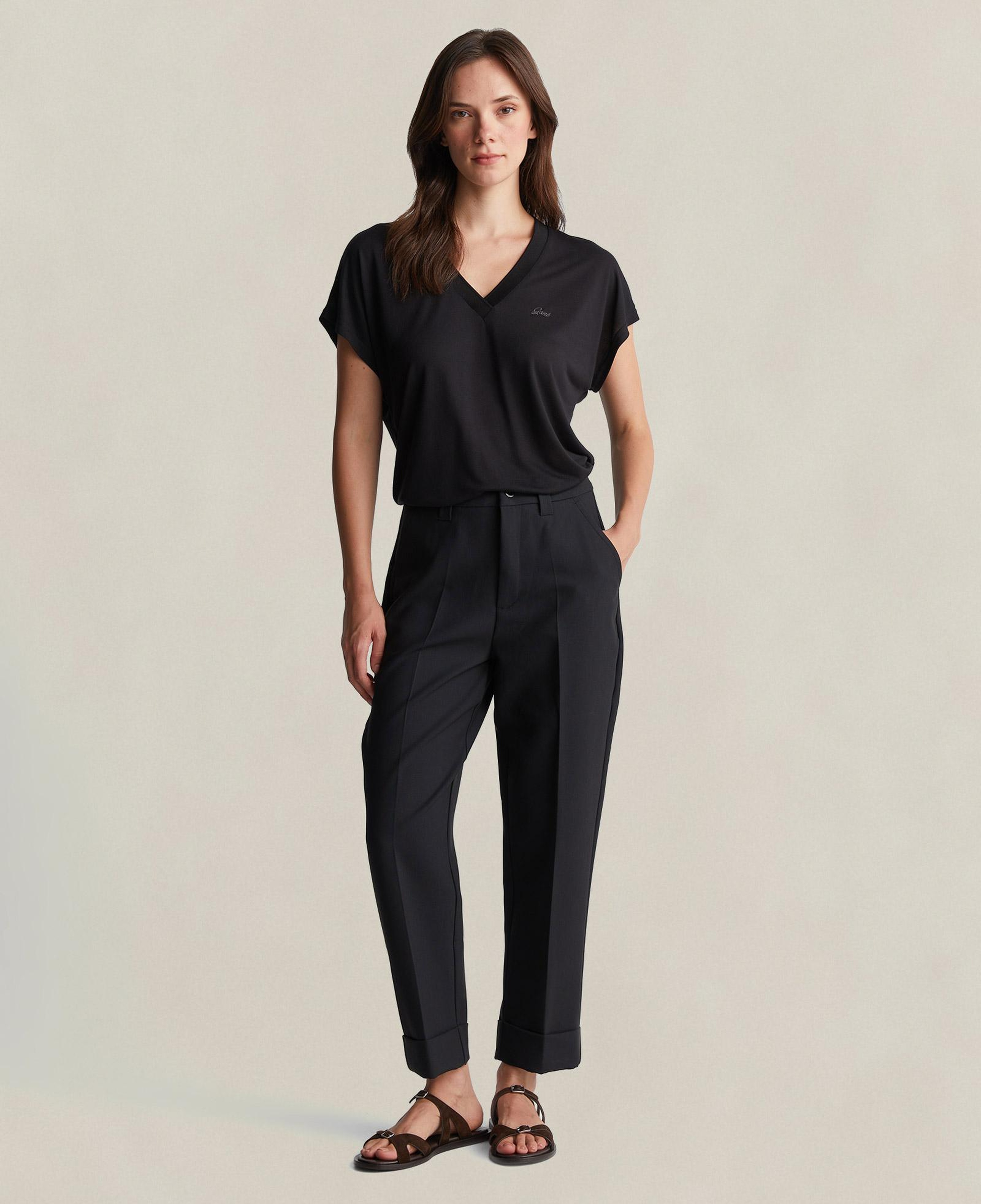 GANT Kadın Siyah V Yaka Regular Fit T-Shirt