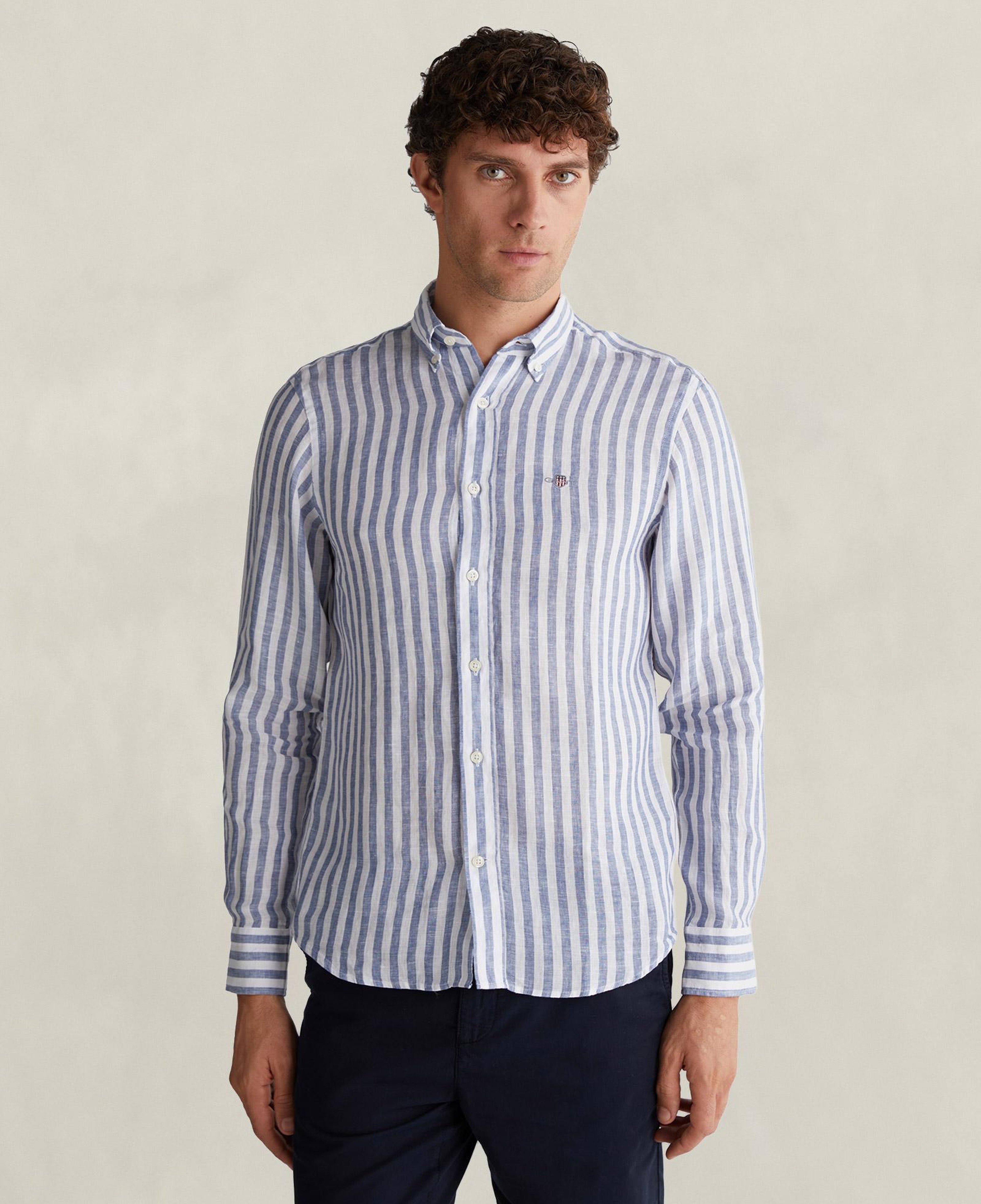 GANT Erkek Mavi Regular Fit Çizgili Logolu Gömlek