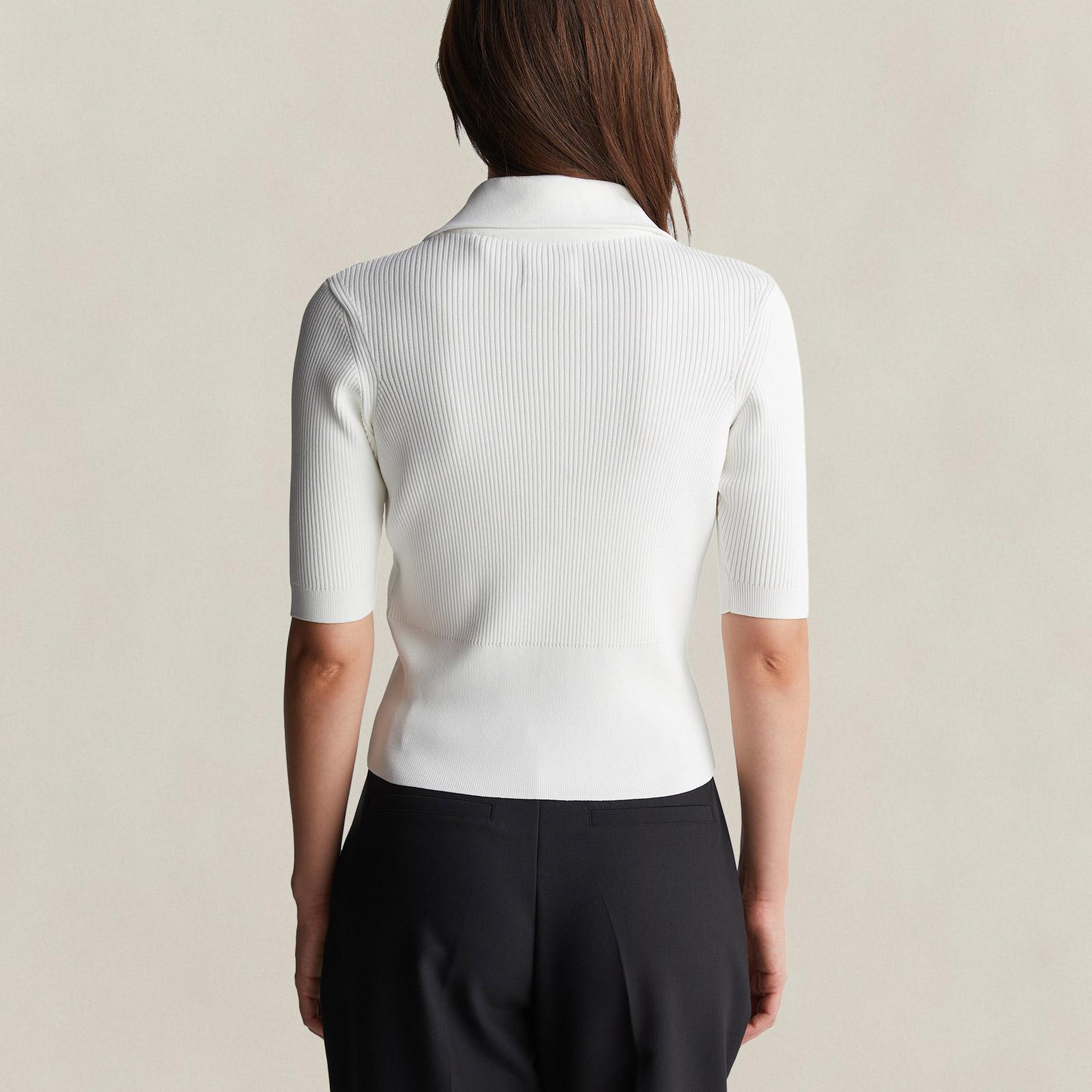 GANT Kadın Beyaz Slim Fit Yarım Kollu Triko