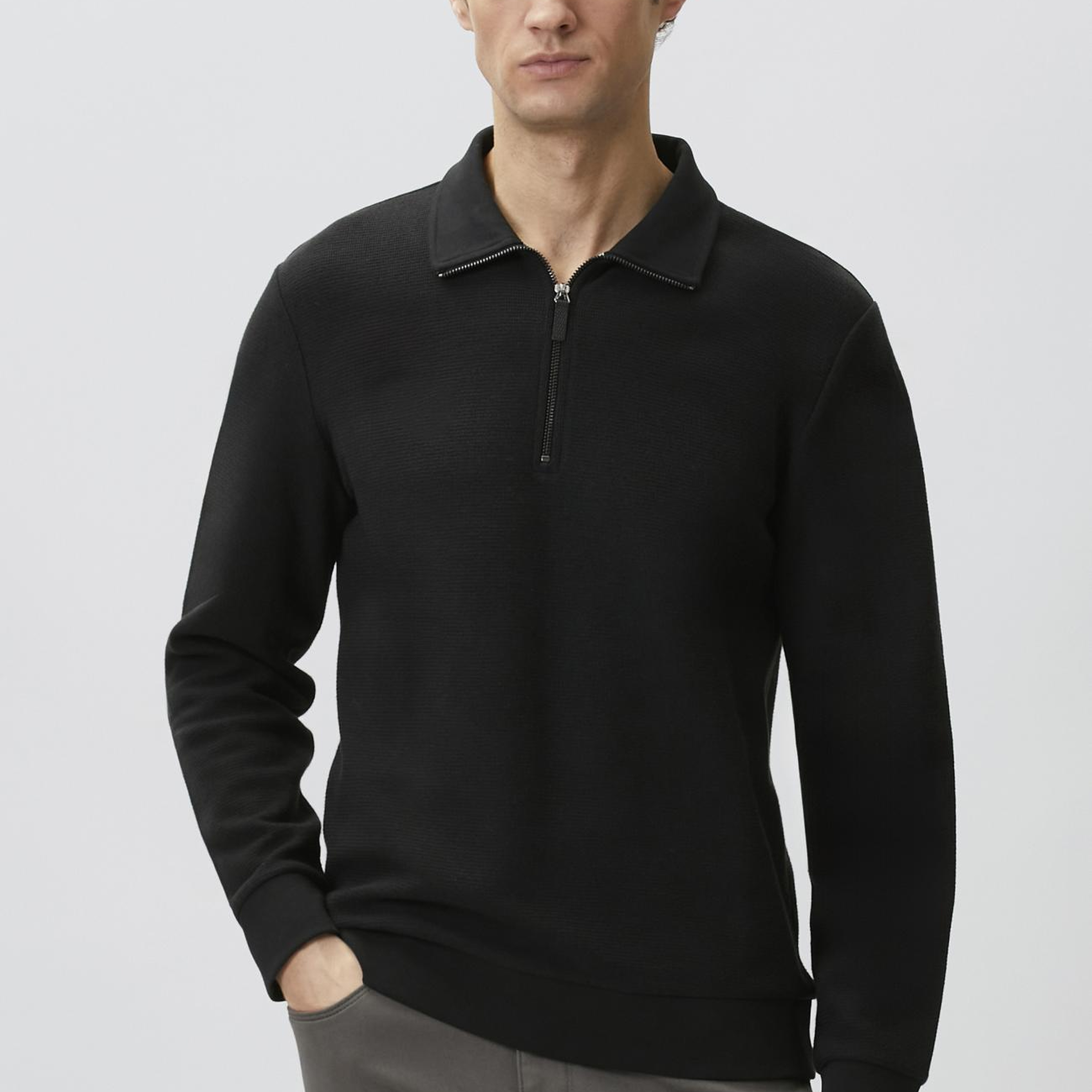 Network Erkek Siyah Polo Yaka Fermuarlı Sweatshirt