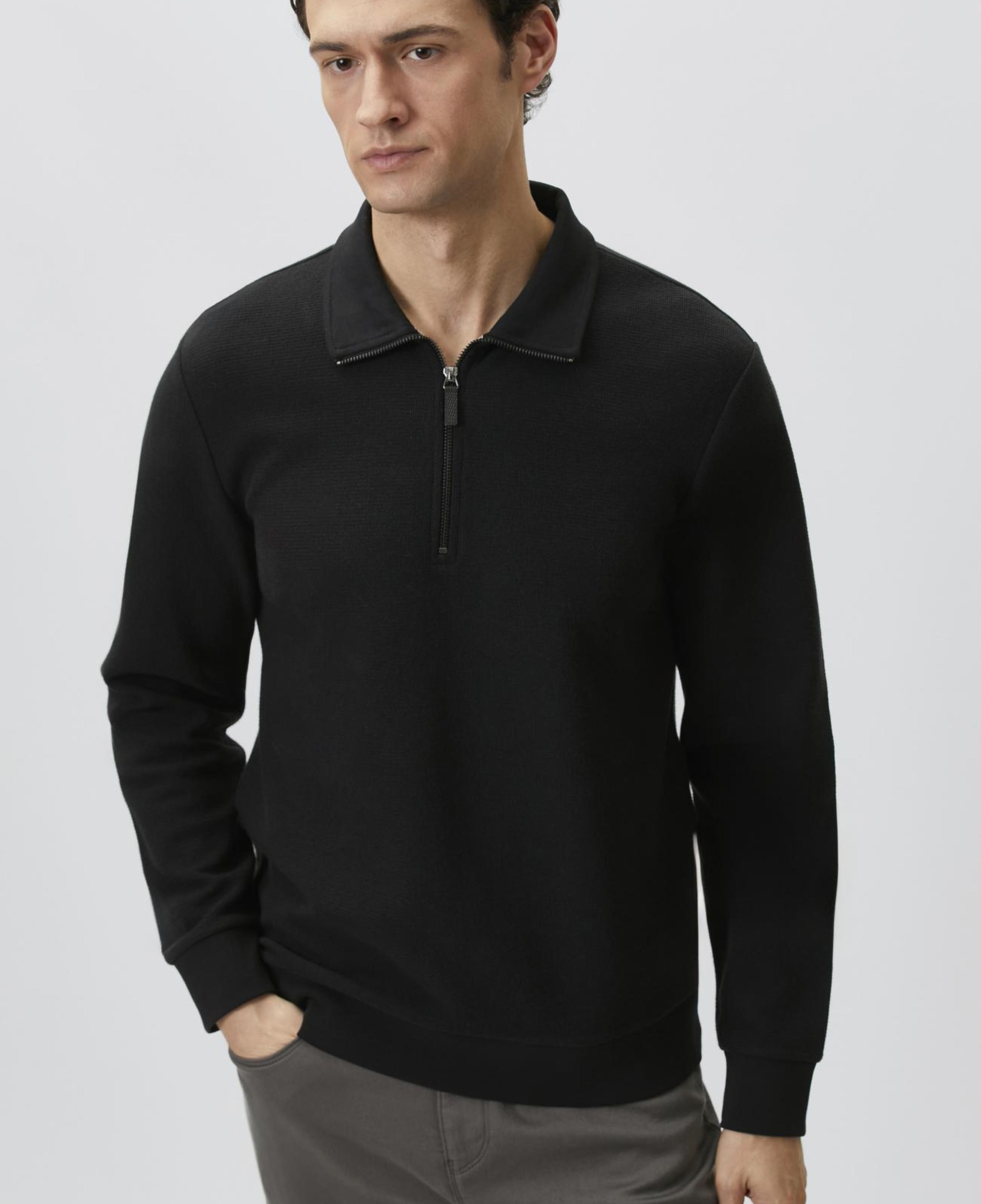 Network Erkek Siyah Polo Yaka Fermuarlı Sweatshirt
