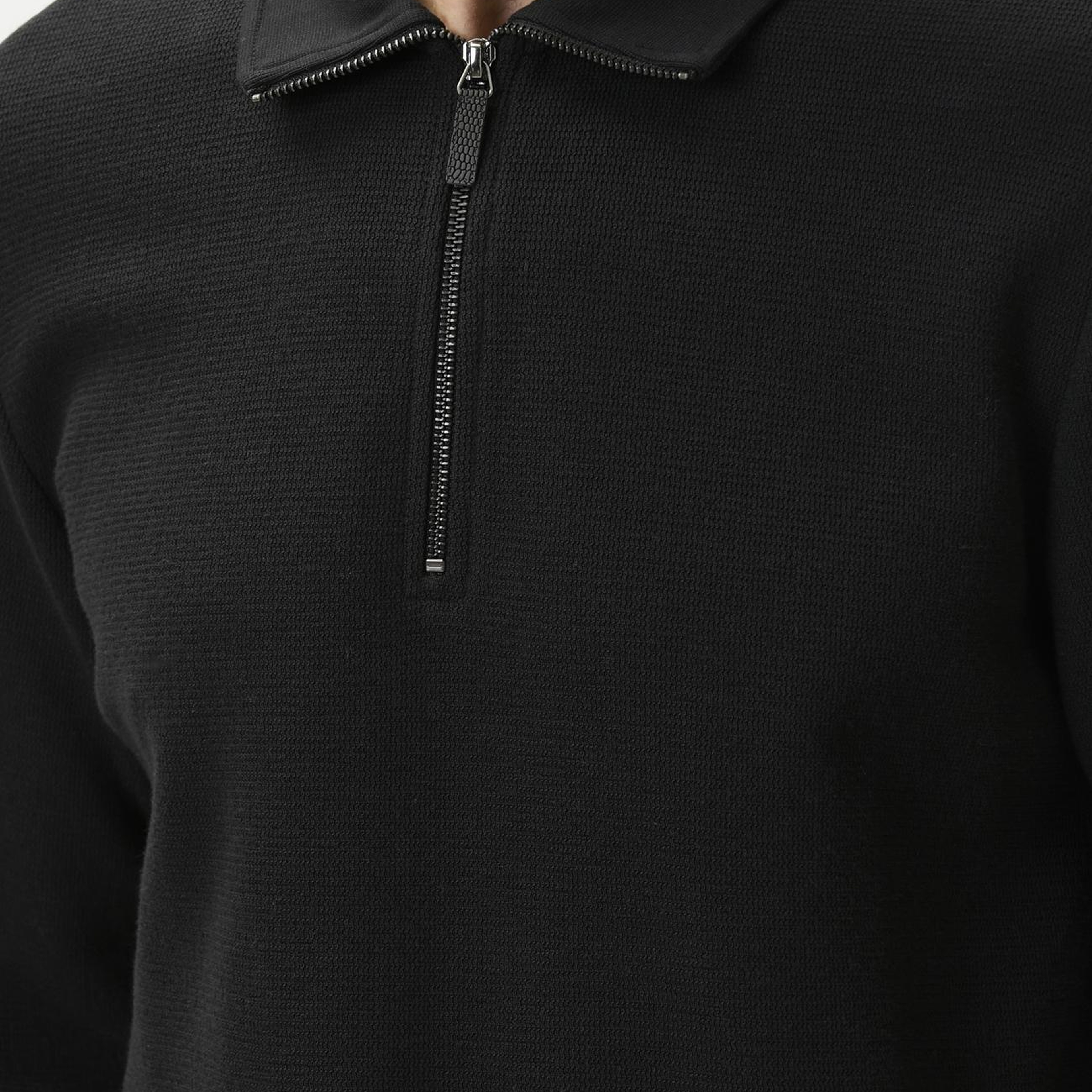 Network Erkek Siyah Polo Yaka Fermuarlı Sweatshirt