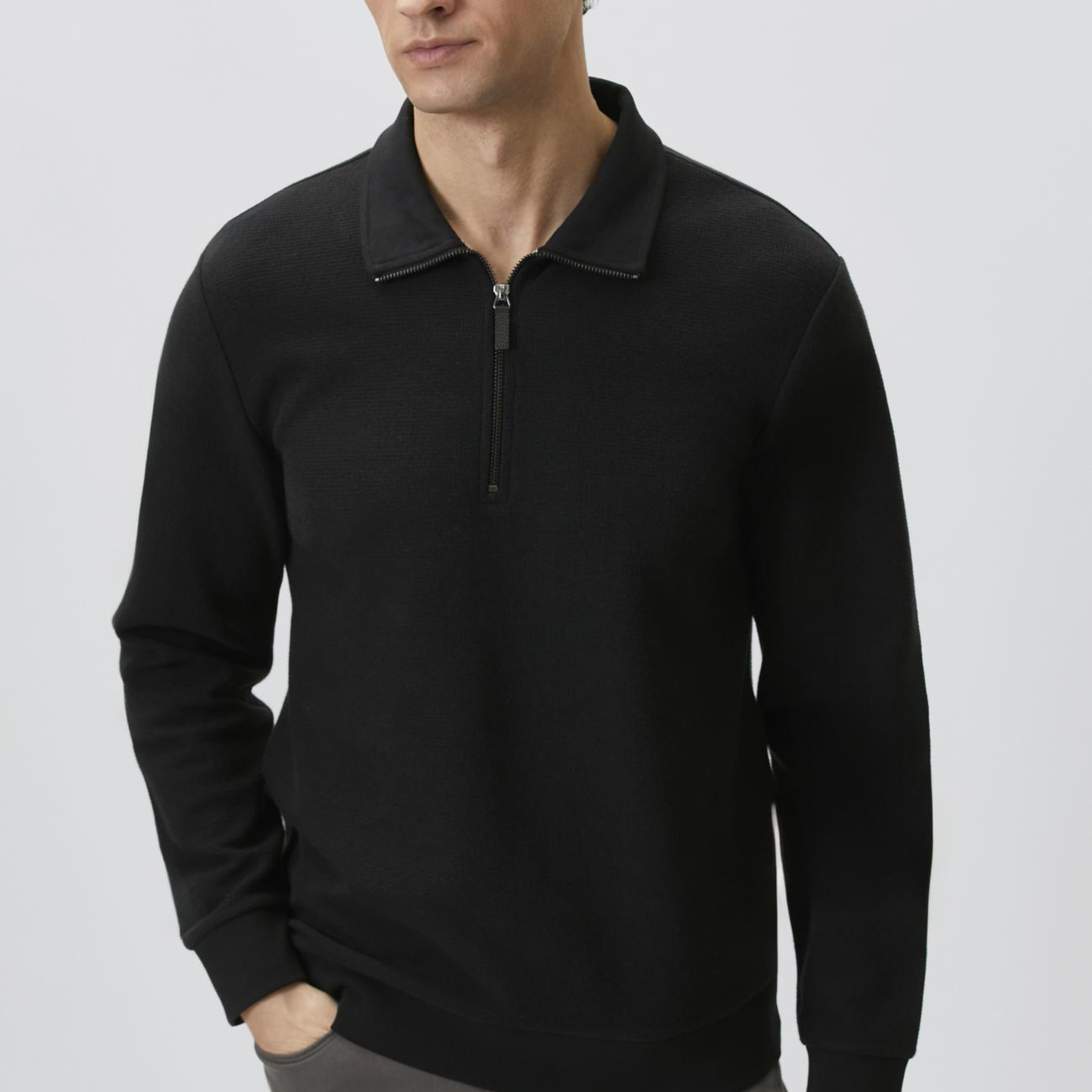 Network Erkek Siyah Polo Yaka Fermuarlı Sweatshirt