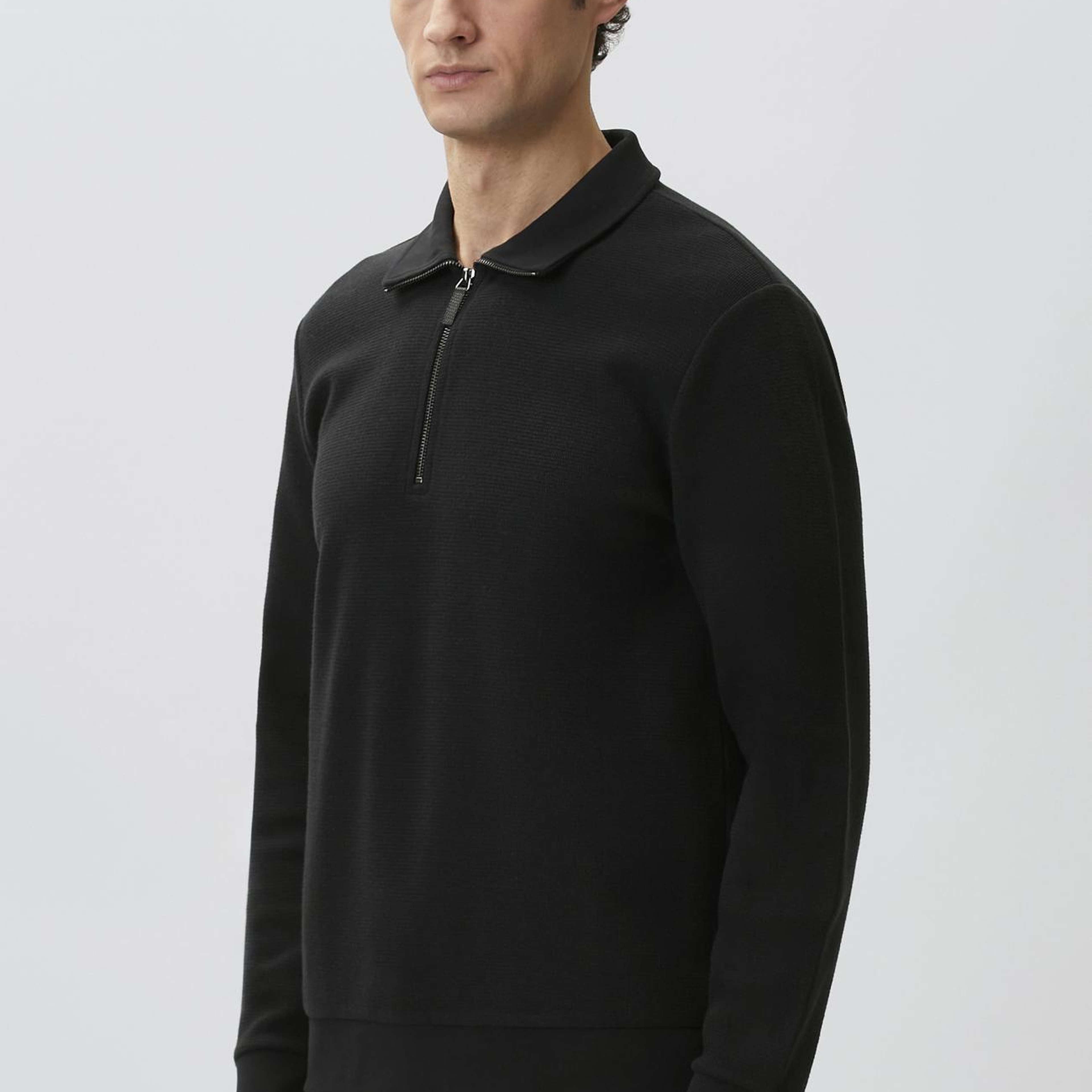 Network Erkek Siyah Polo Yaka Fermuarlı Sweatshirt