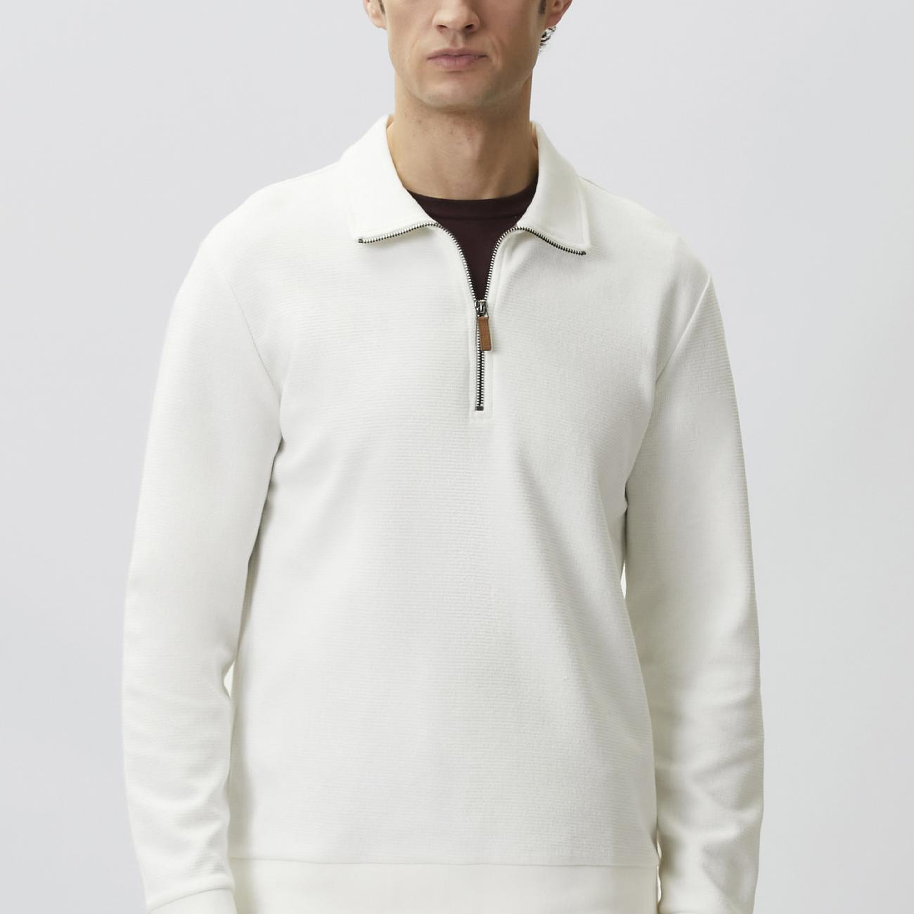 Network Erkek Kırık Beyaz Polo Yaka Fermuarlı Sweatshirt