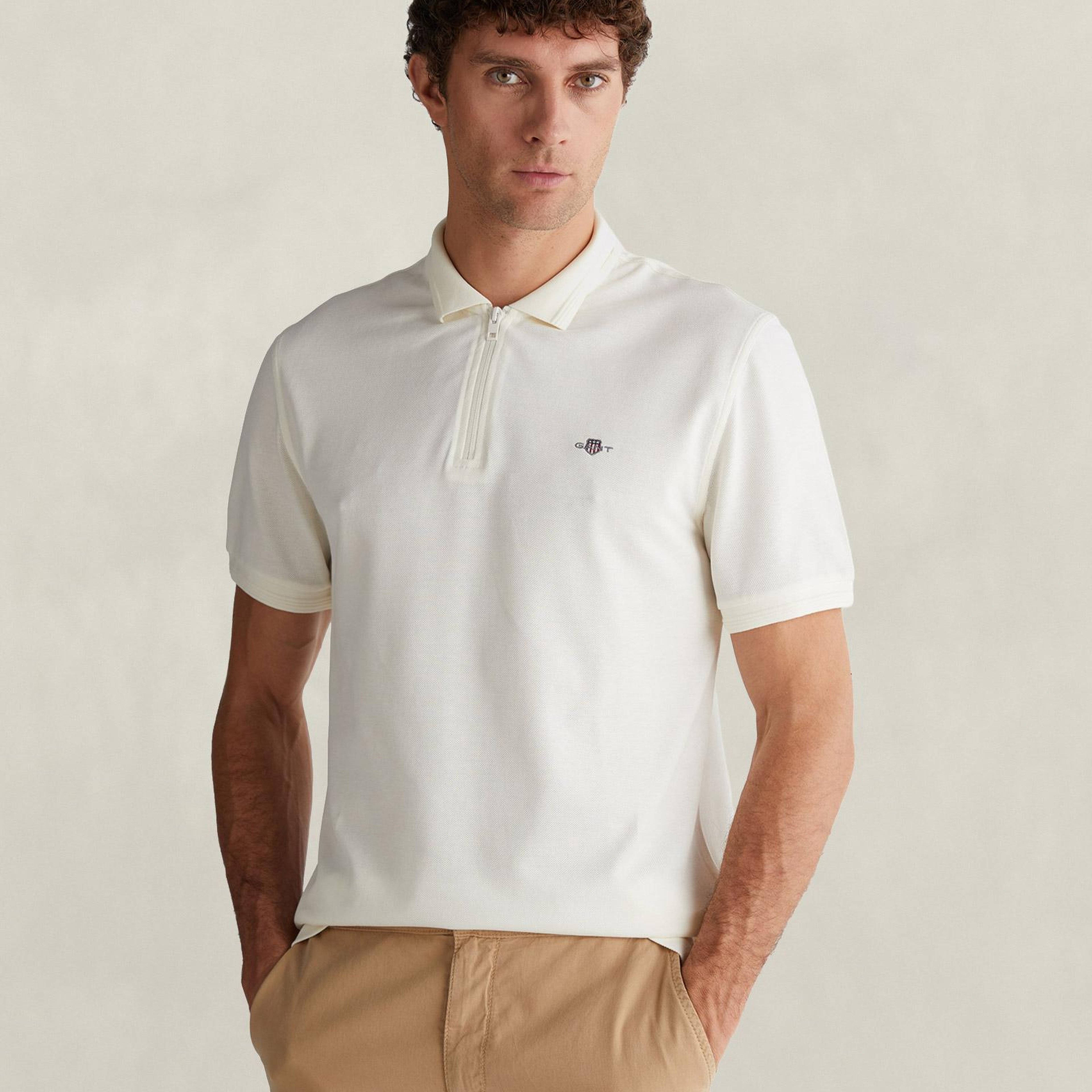 GANT Erkek Krem Regular Fit Polo Yaka T-Shirt