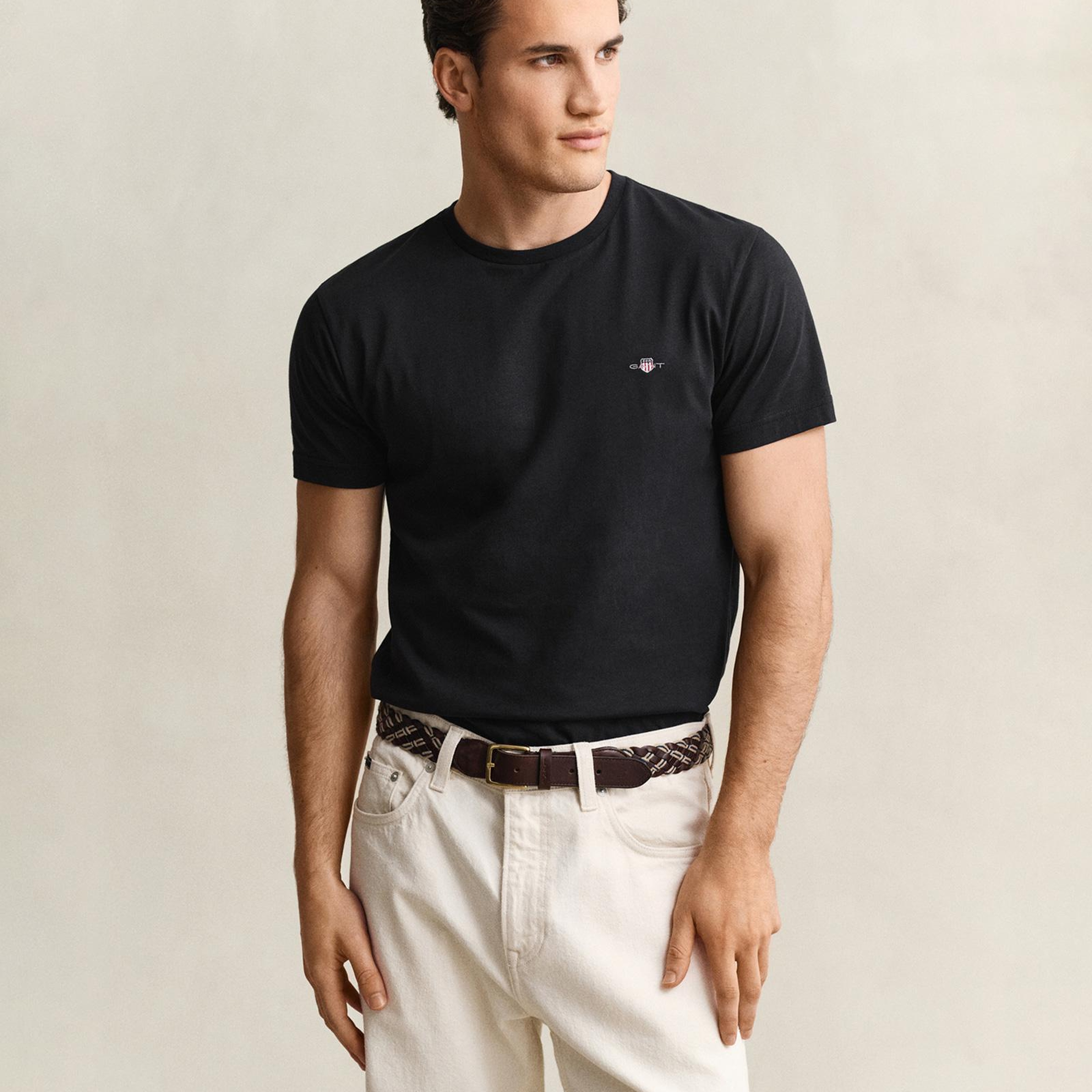 GANT Erkek Siyah Slim Fit T-Shirt