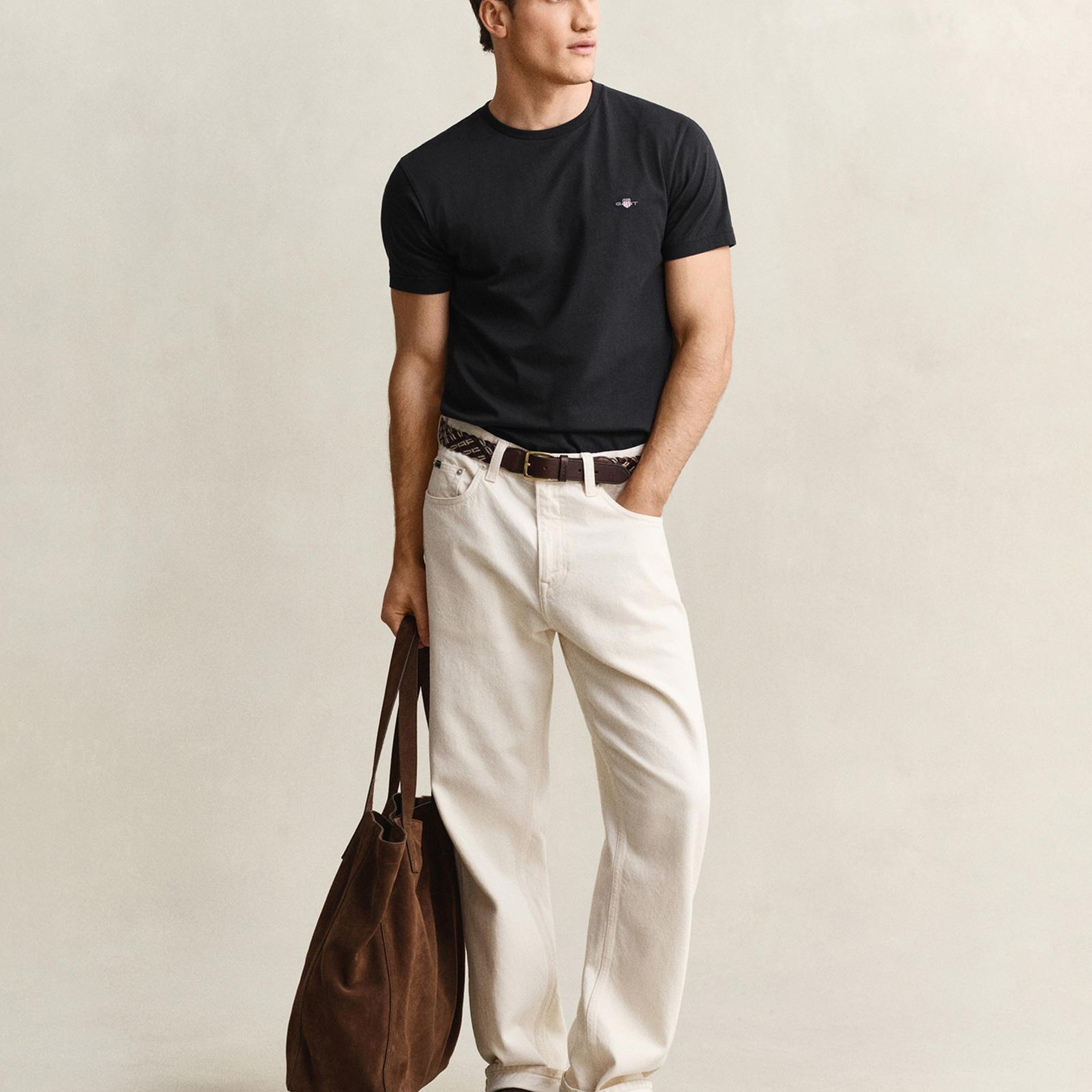 GANT Erkek Siyah Slim Fit T-Shirt