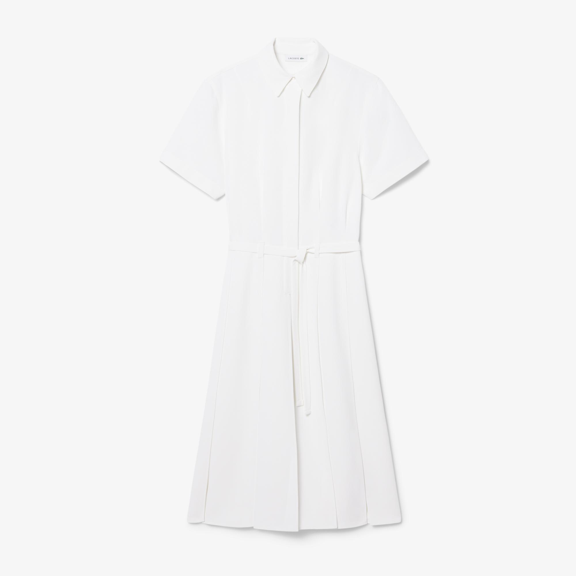 Kadın Flare Fit Kısa Kollu Polo Yaka Krem Elbise