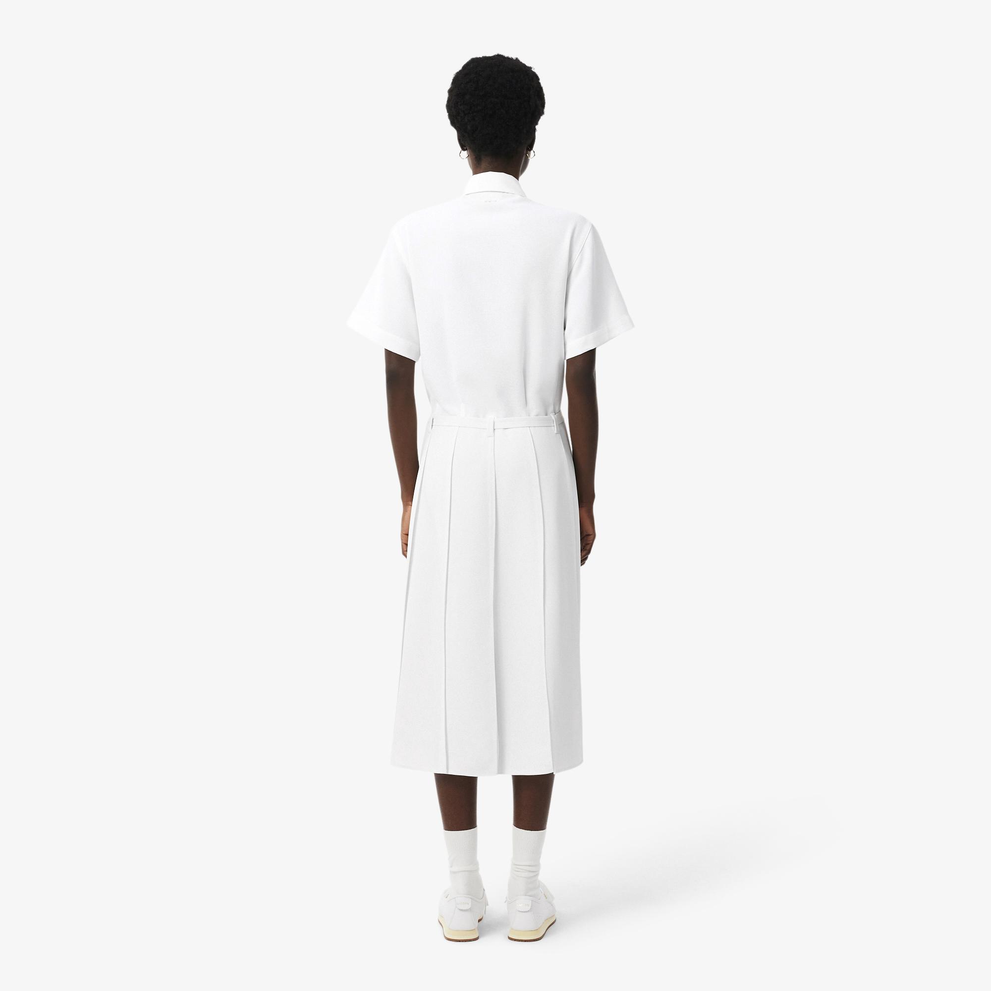 Kadın Flare Fit Kısa Kollu Polo Yaka Krem Elbise