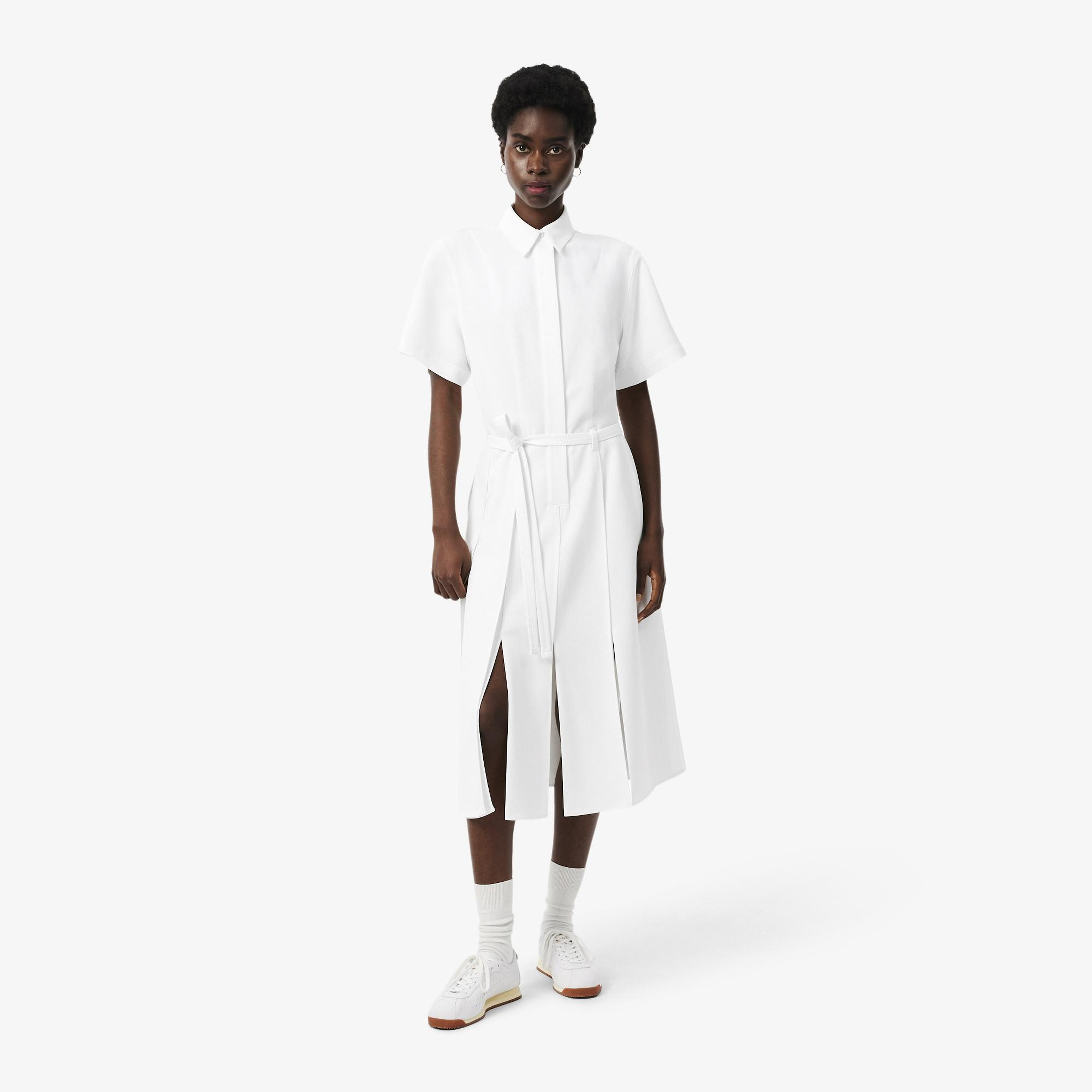 Kadın Flare Fit Kısa Kollu Polo Yaka Krem Elbise