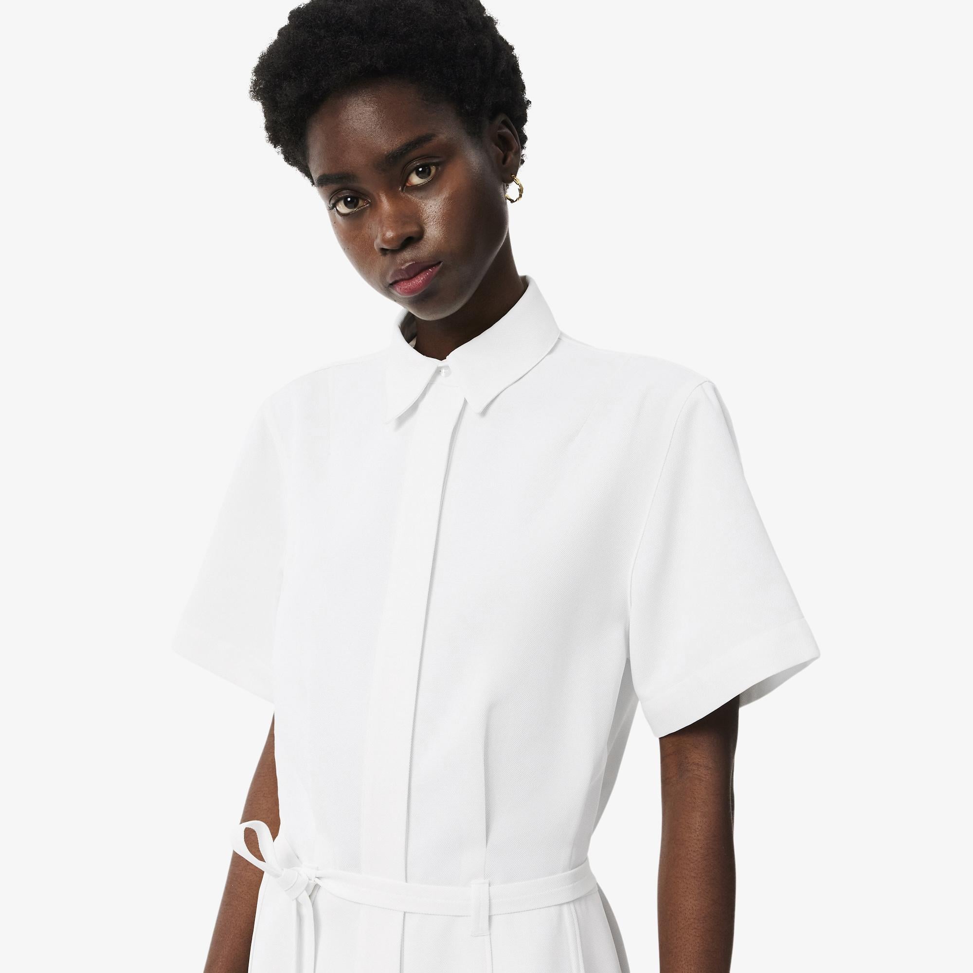 Kadın Flare Fit Kısa Kollu Polo Yaka Krem Elbise