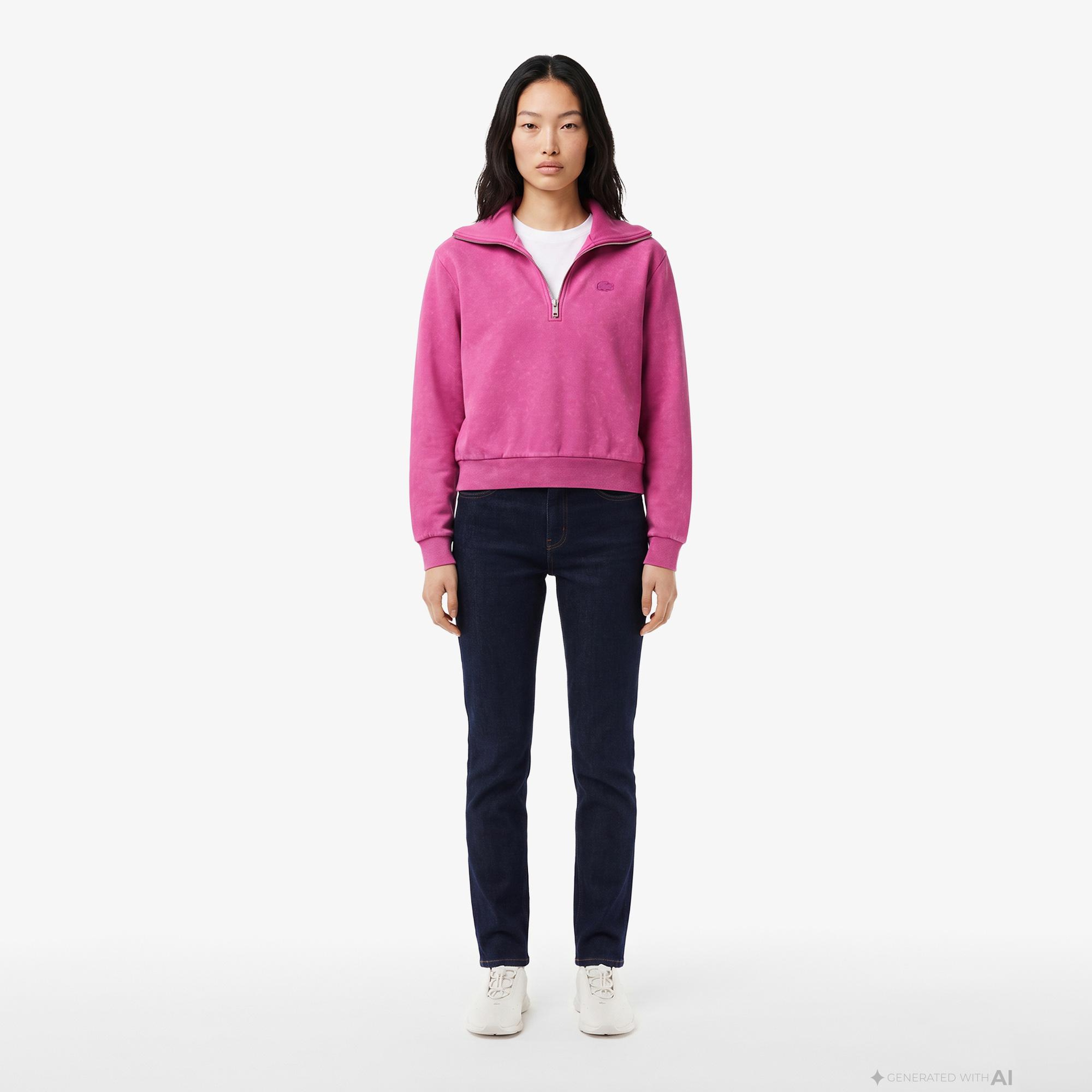 Kadın Relaxed Fit Yarım Fermuarlı Pembe Sweatshirt