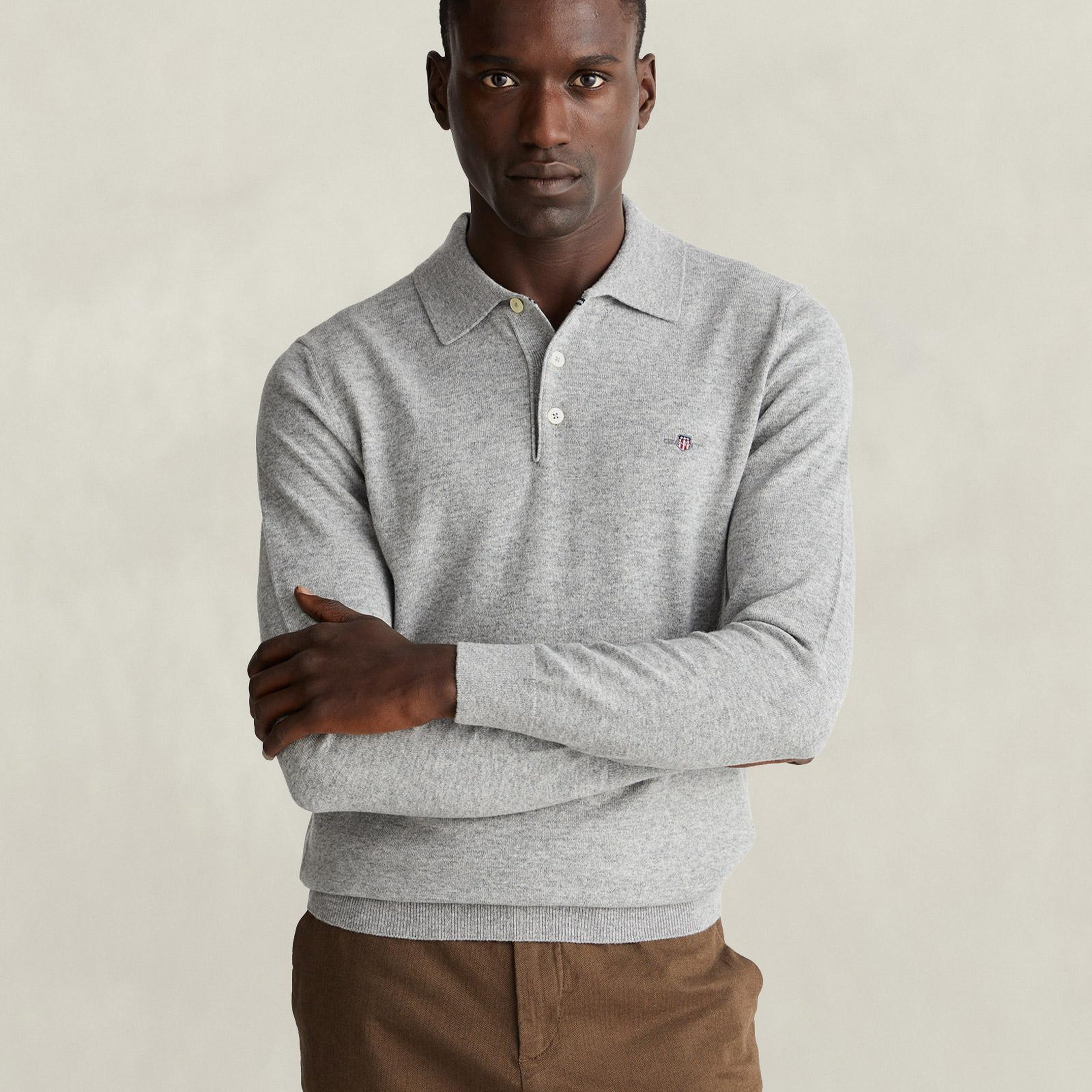 GANT Erkek Gri Regular Fit Polo Kazak