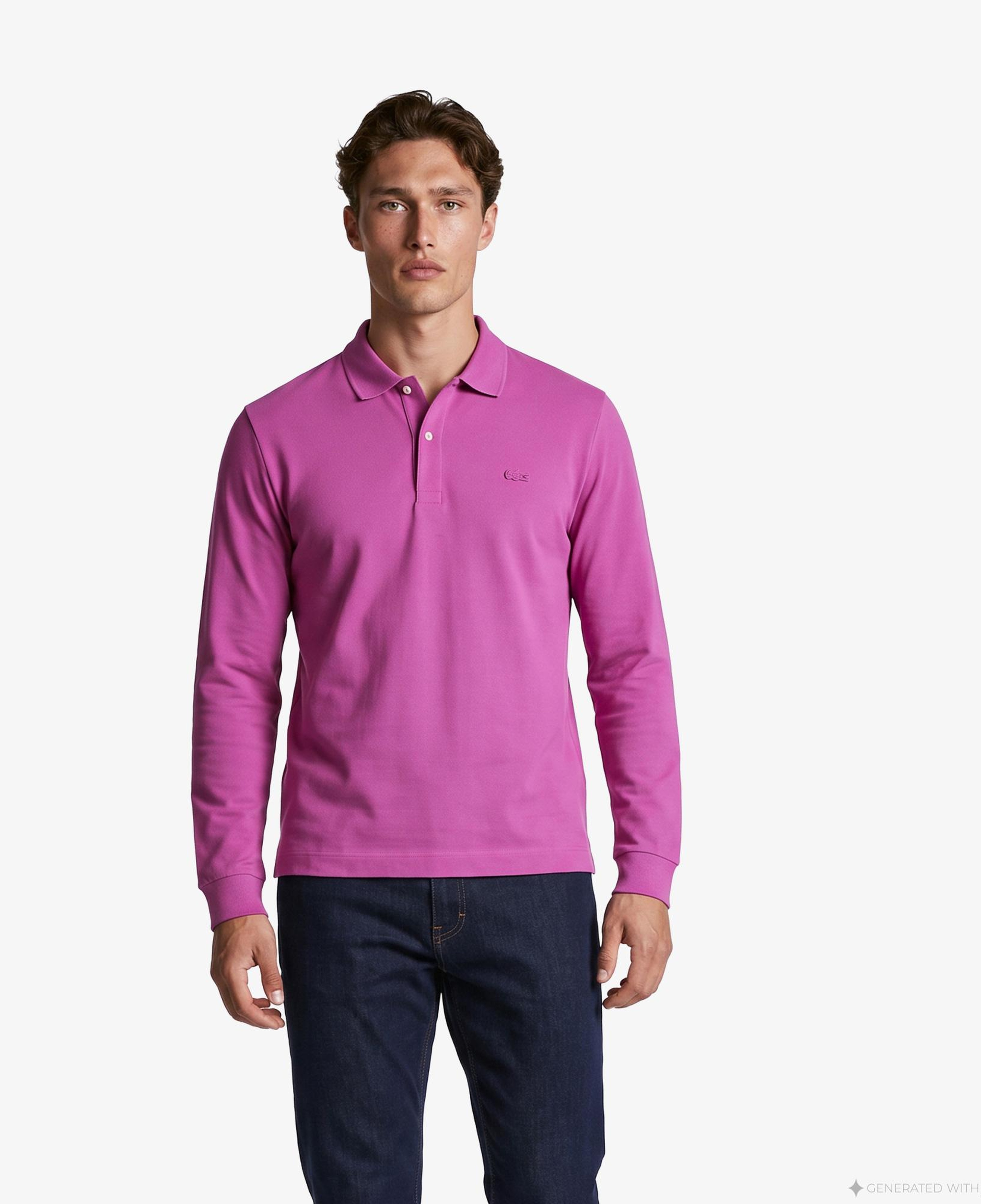 Erkek Regular Fit Uzun Kollu Pembe Paris Polo