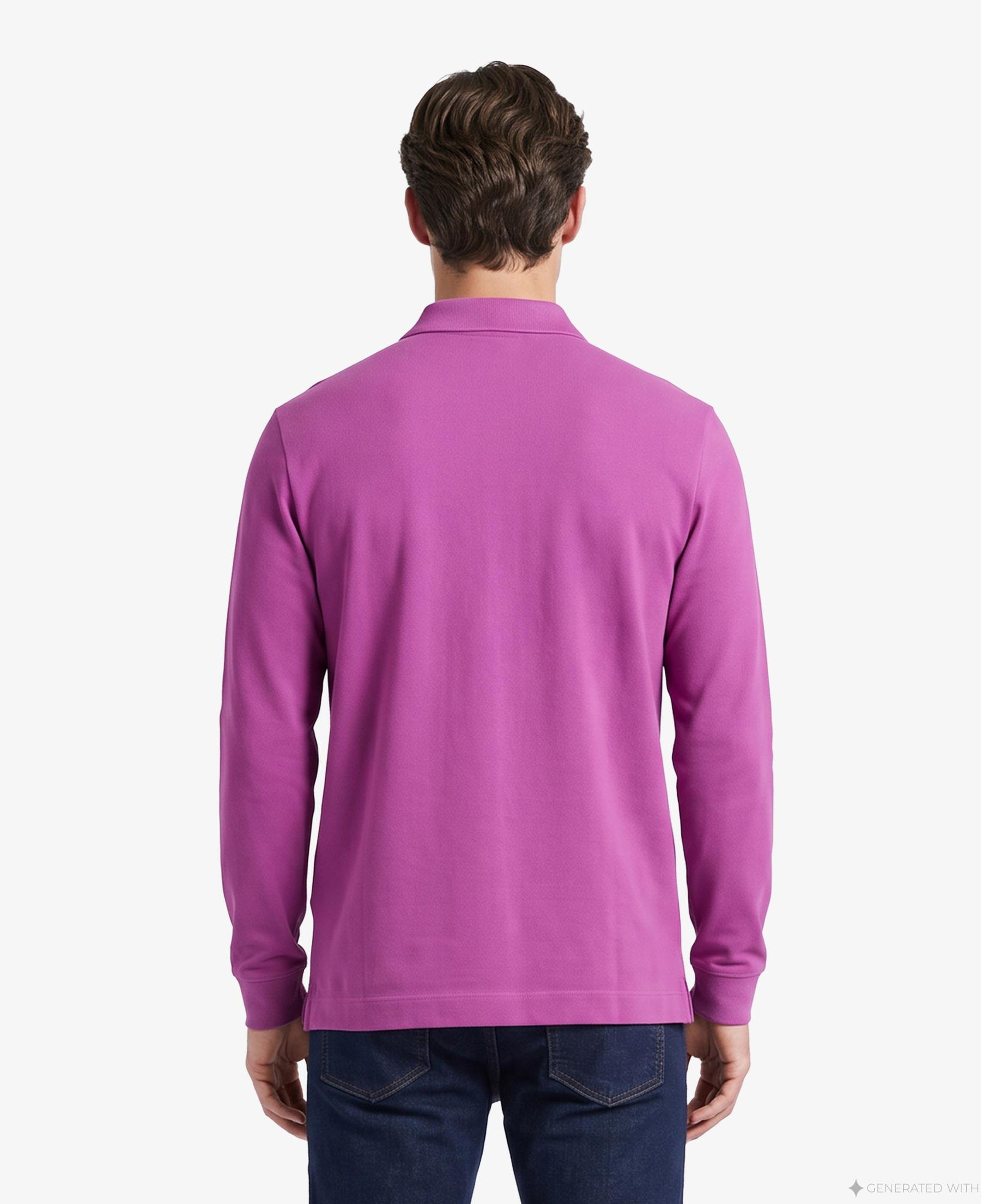 Erkek Regular Fit Uzun Kollu Pembe Paris Polo