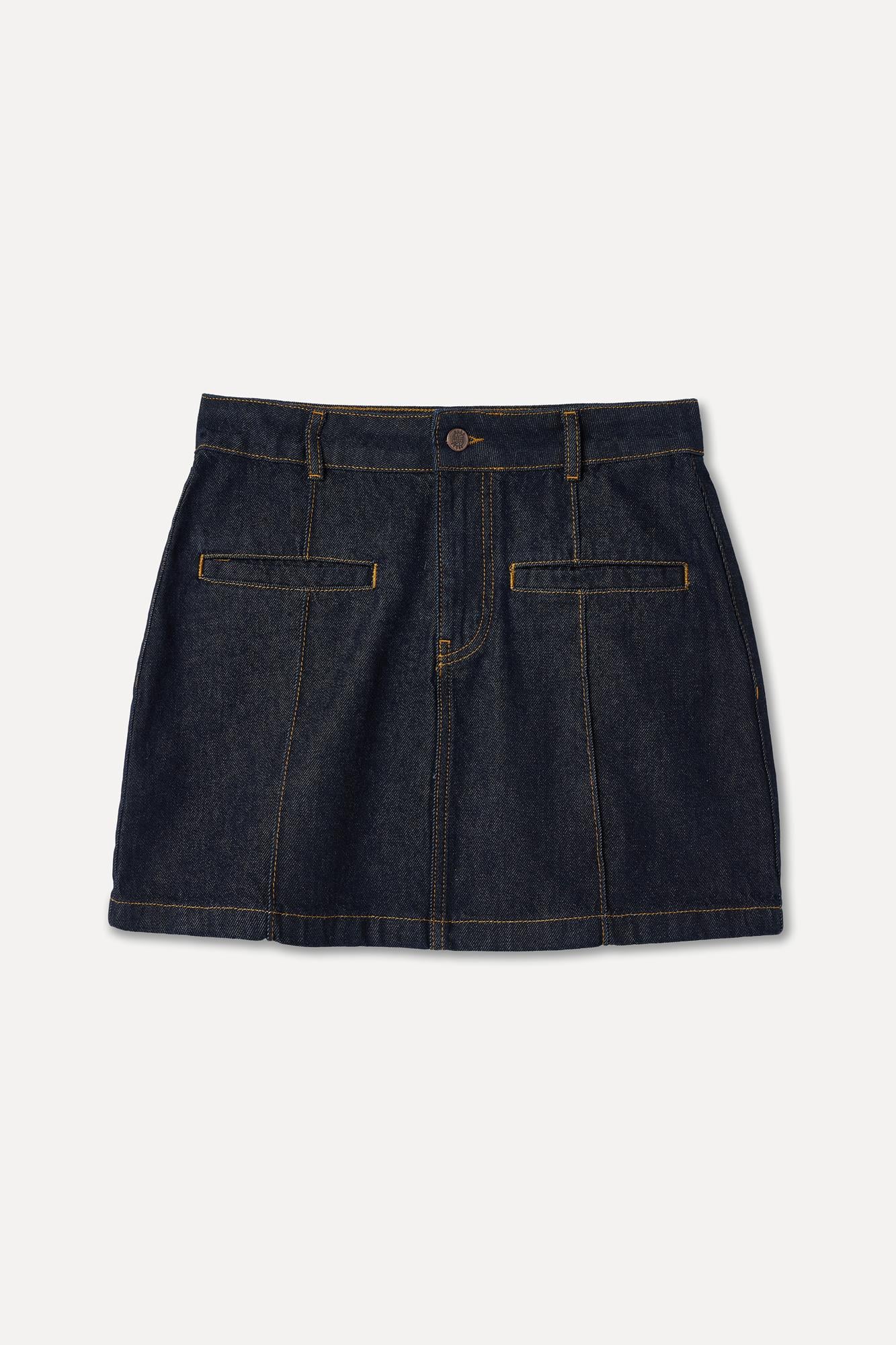 Kadın İndigo Dikiş Detaylı Mini Jean Etek
