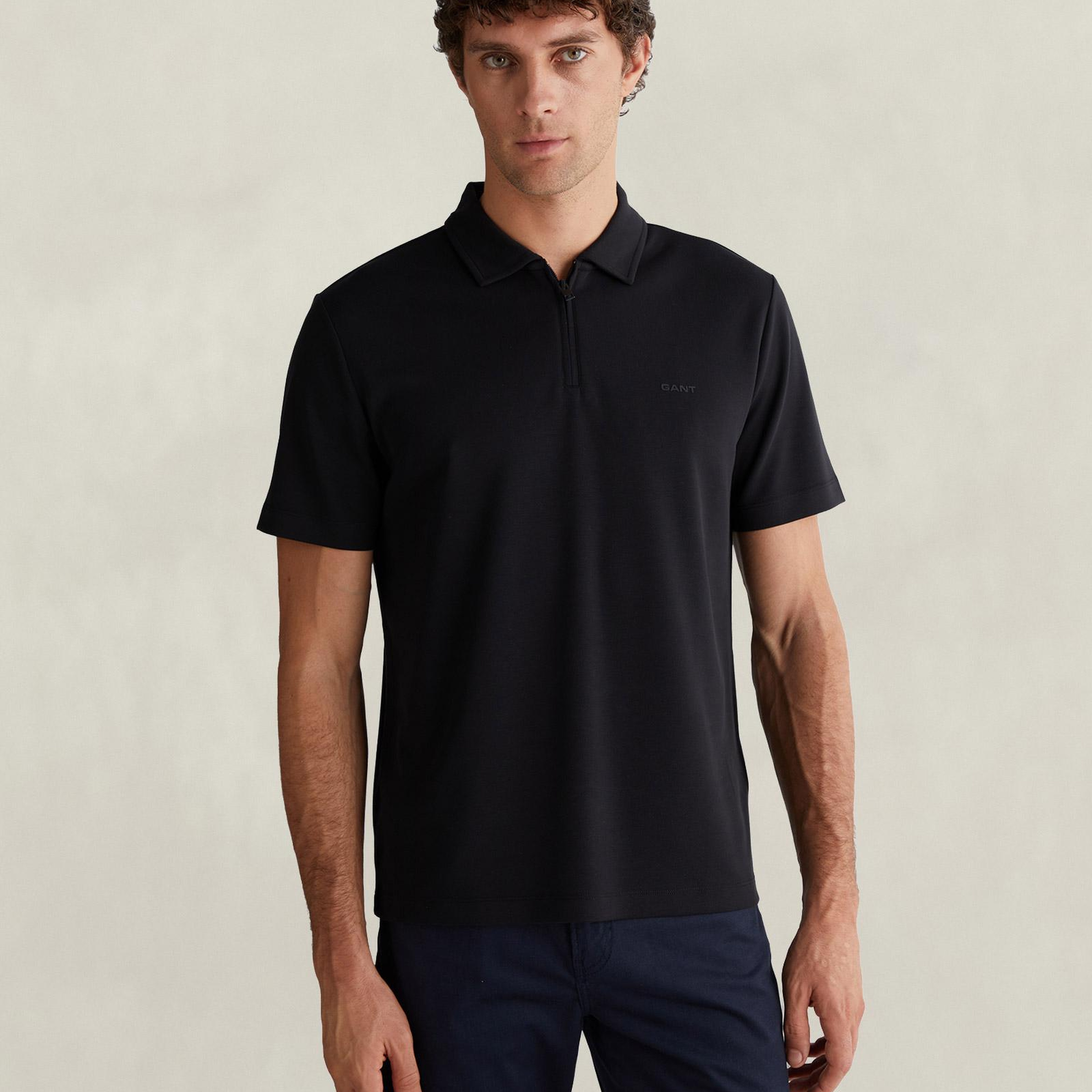 GANT Erkek Siyah Regular Fit Polo Yaka T-Shirt