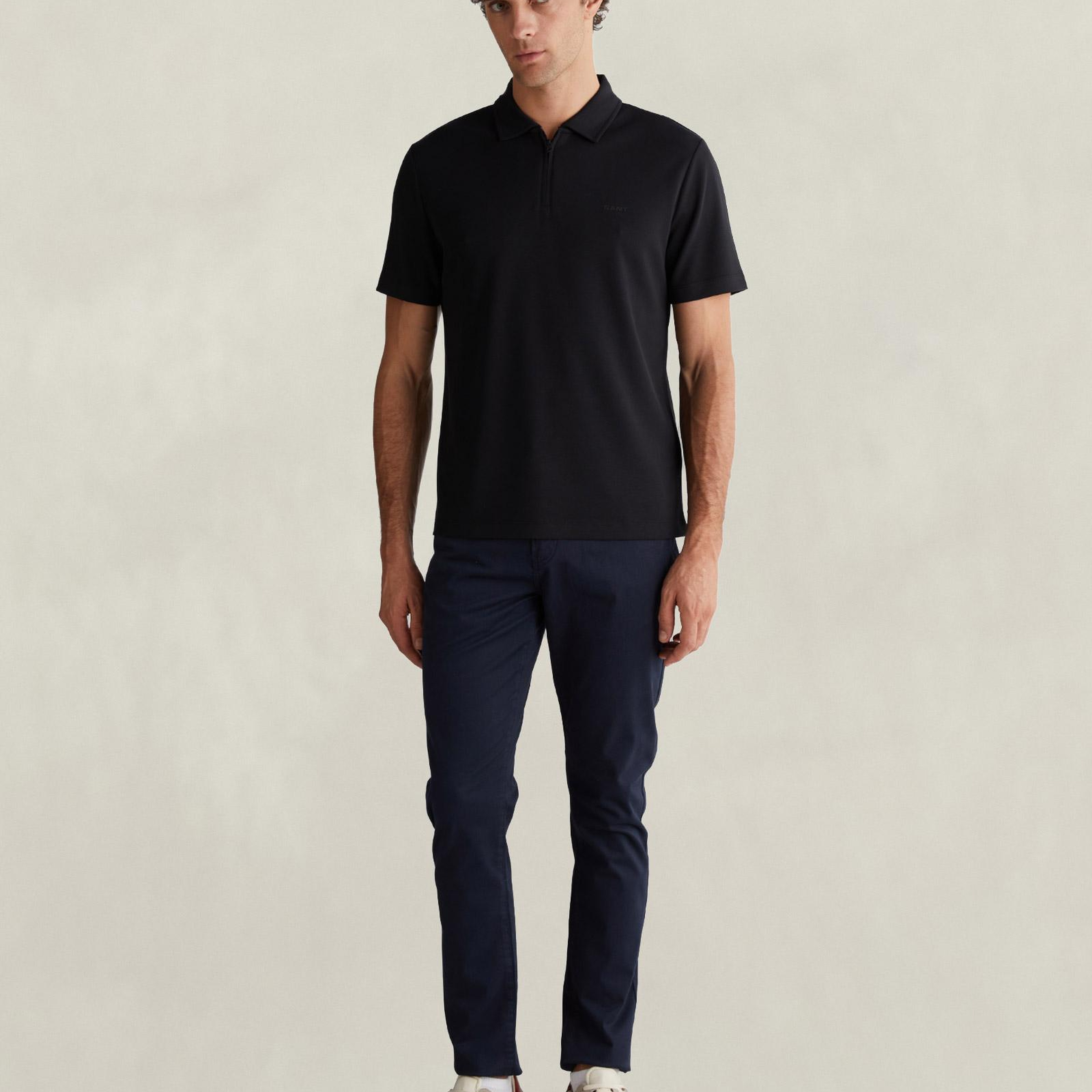 GANT Erkek Siyah Regular Fit Polo Yaka T-Shirt