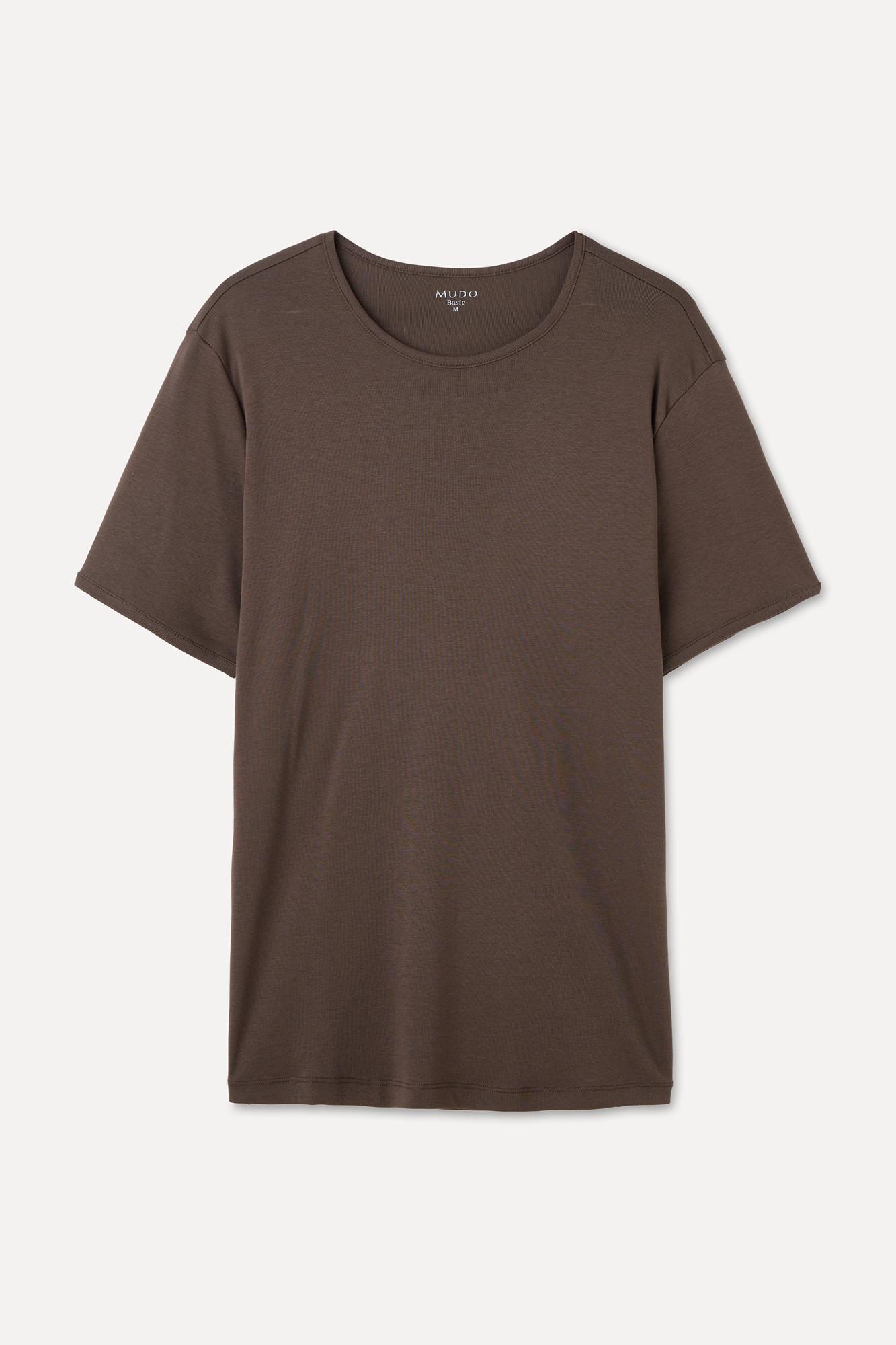 Erkek Kahverengi Bisiklet Yaka T-Shirt