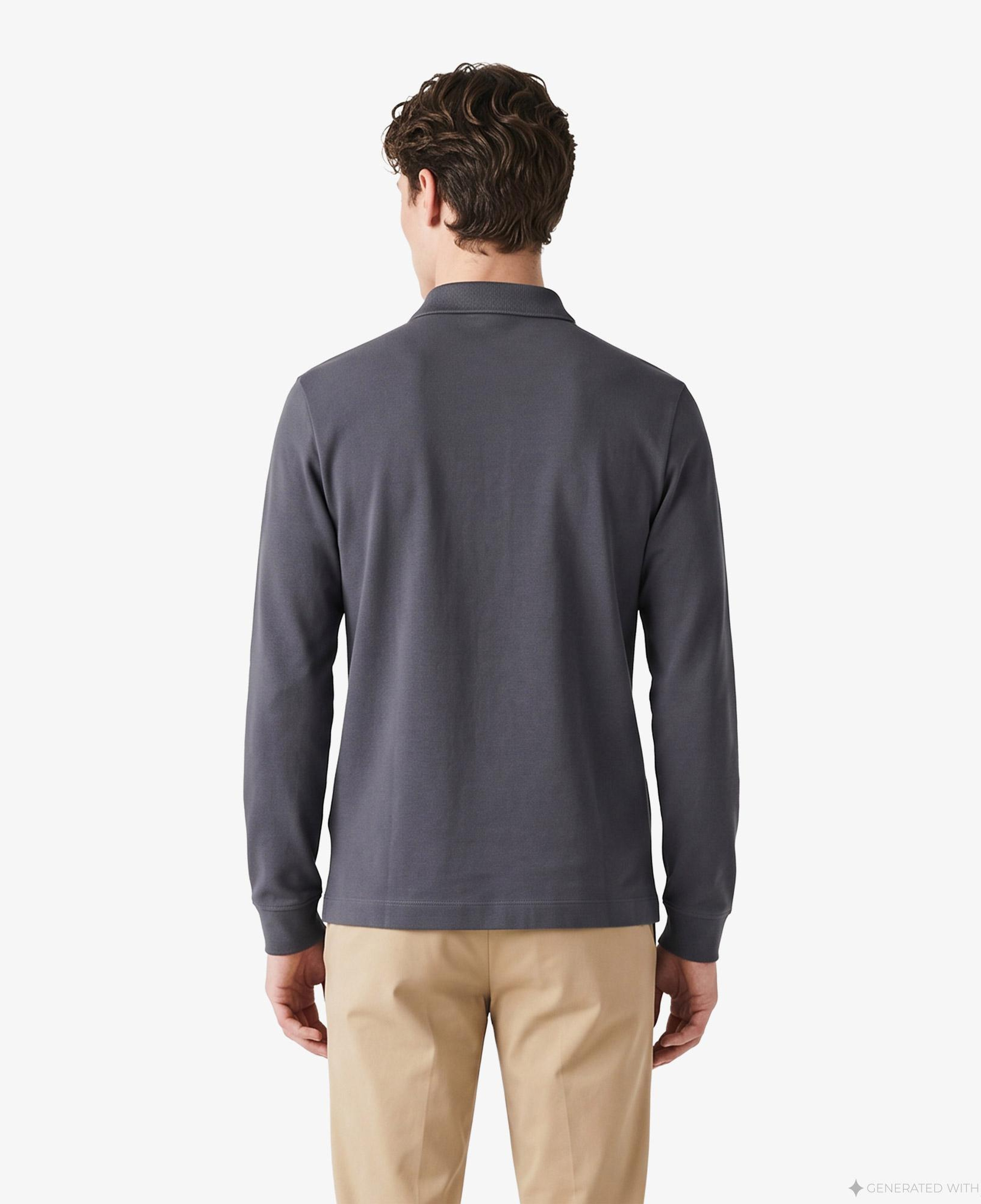 Erkek Regular Fit Uzun Kollu Koyu Gri Paris Polo