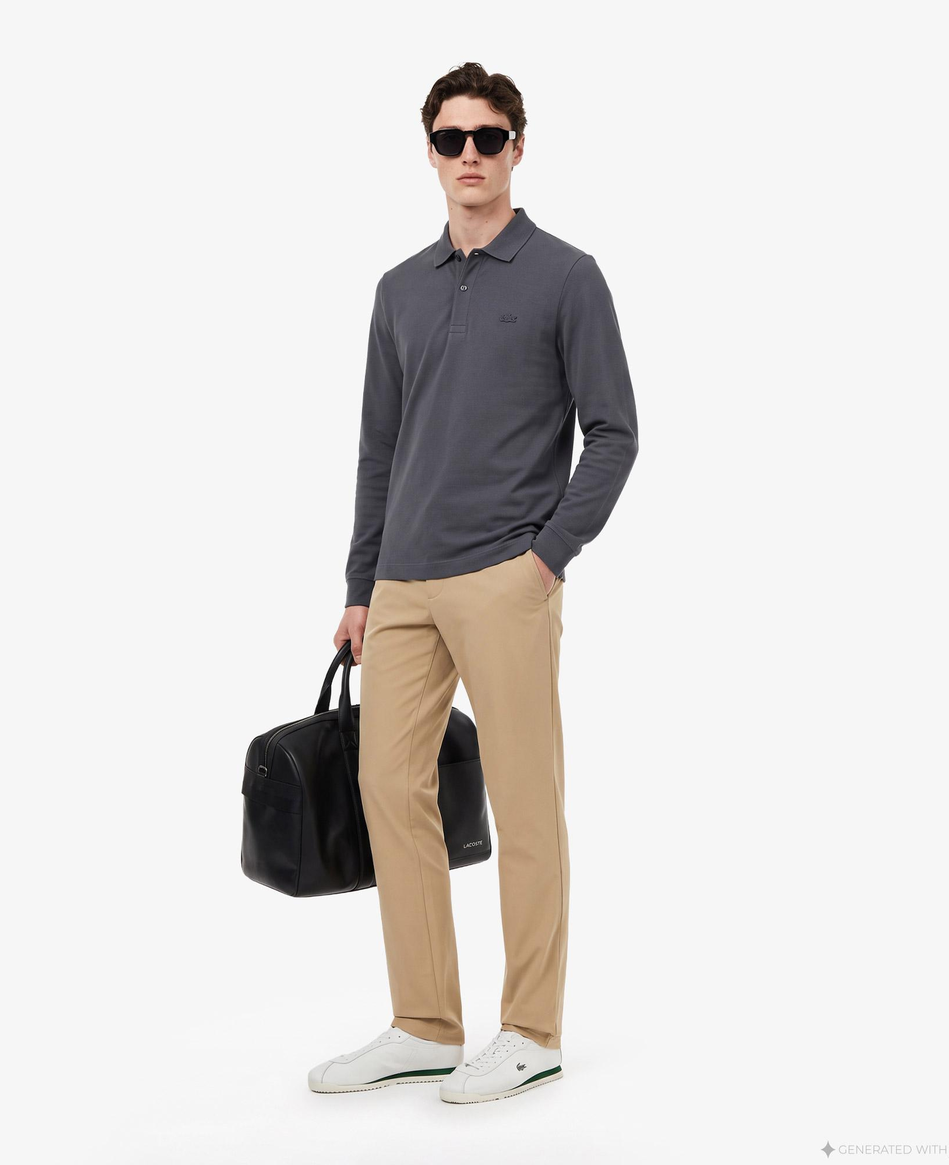 Erkek Regular Fit Uzun Kollu Koyu Gri Paris Polo