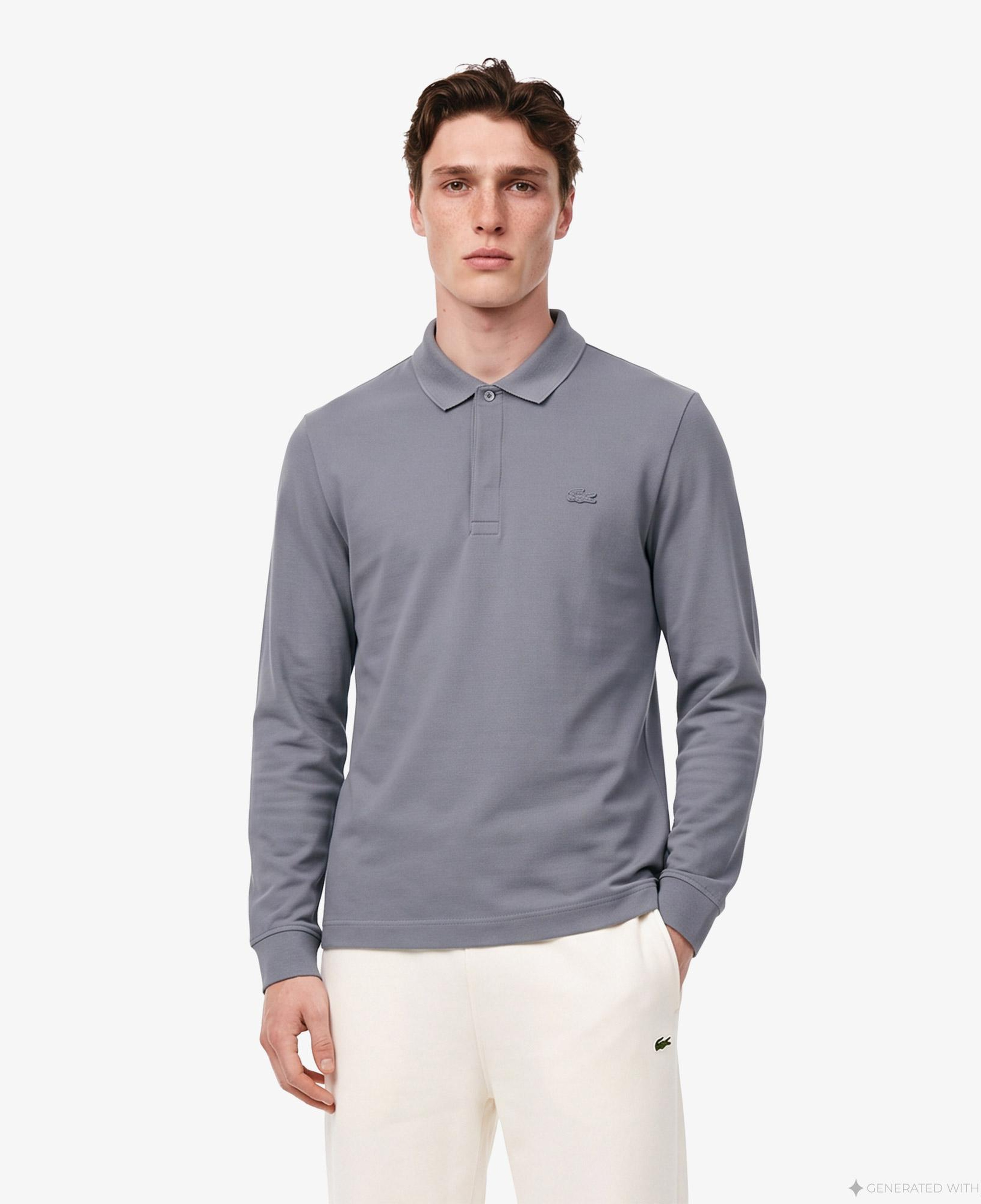 Erkek Regular Fit Uzun Kollu Koyu Gri Paris Polo