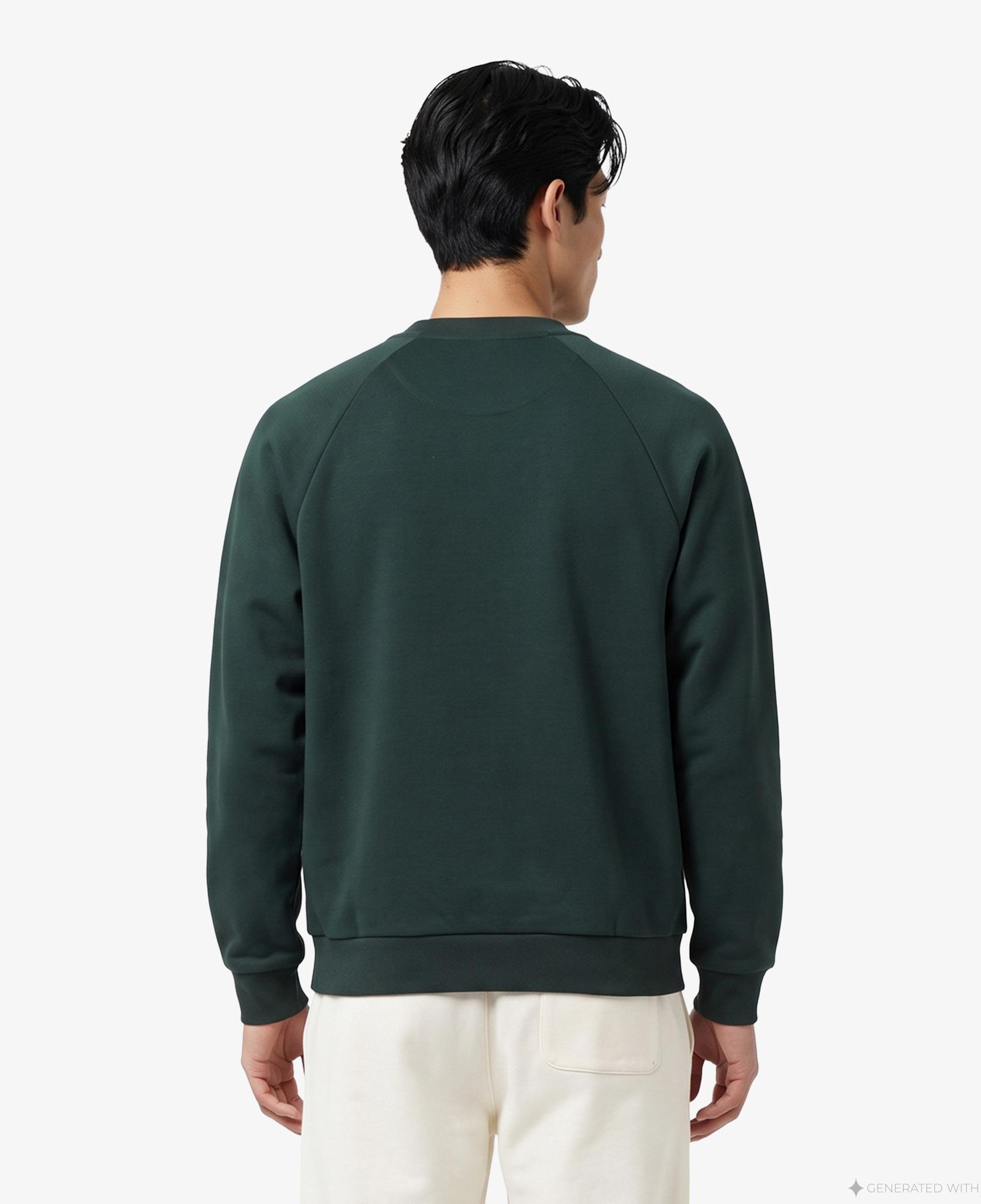 Erkek Classic Fit Bisiklet Yaka Koyu Yeşil Sweatshirt