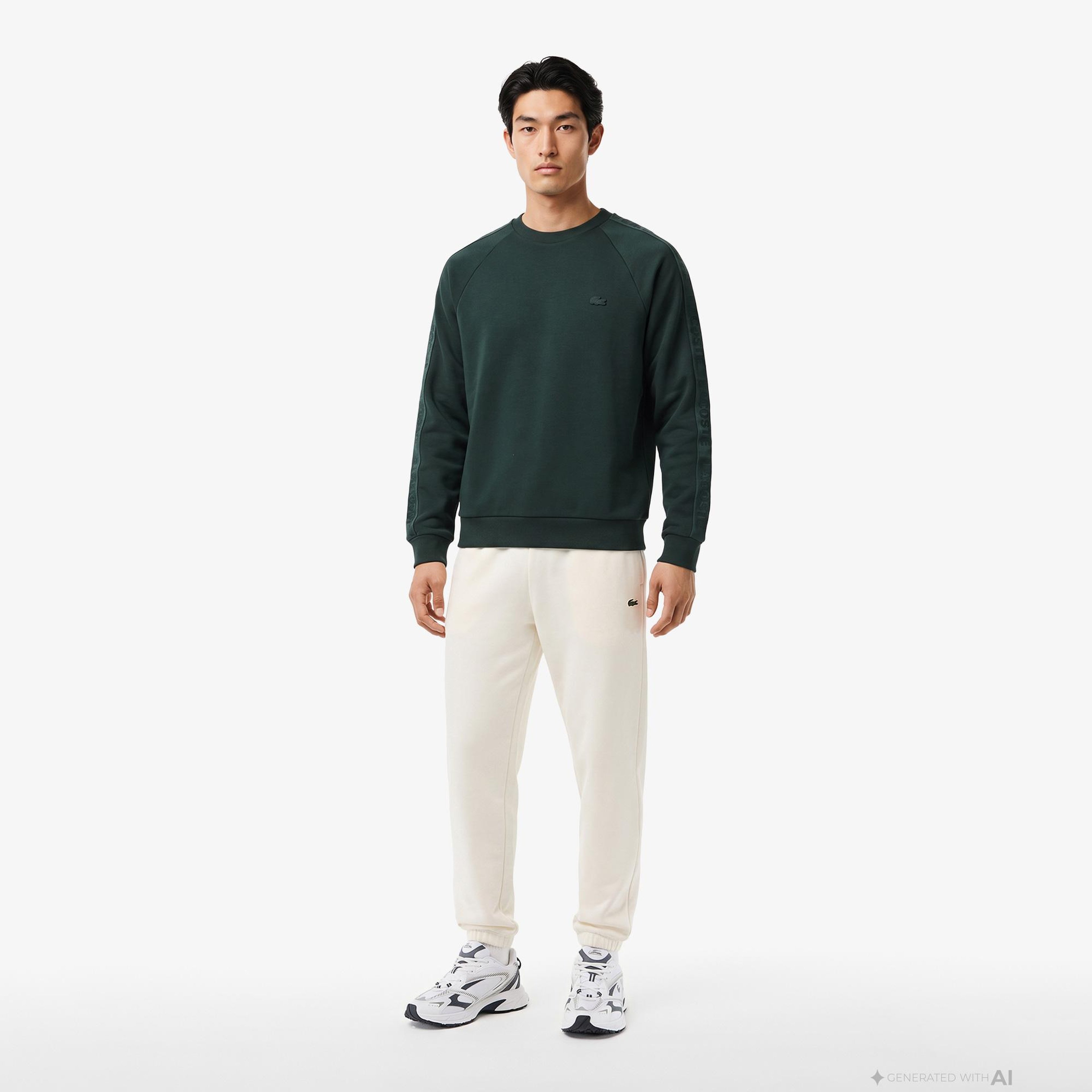 Erkek Classic Fit Bisiklet Yaka Koyu Yeşil Sweatshirt