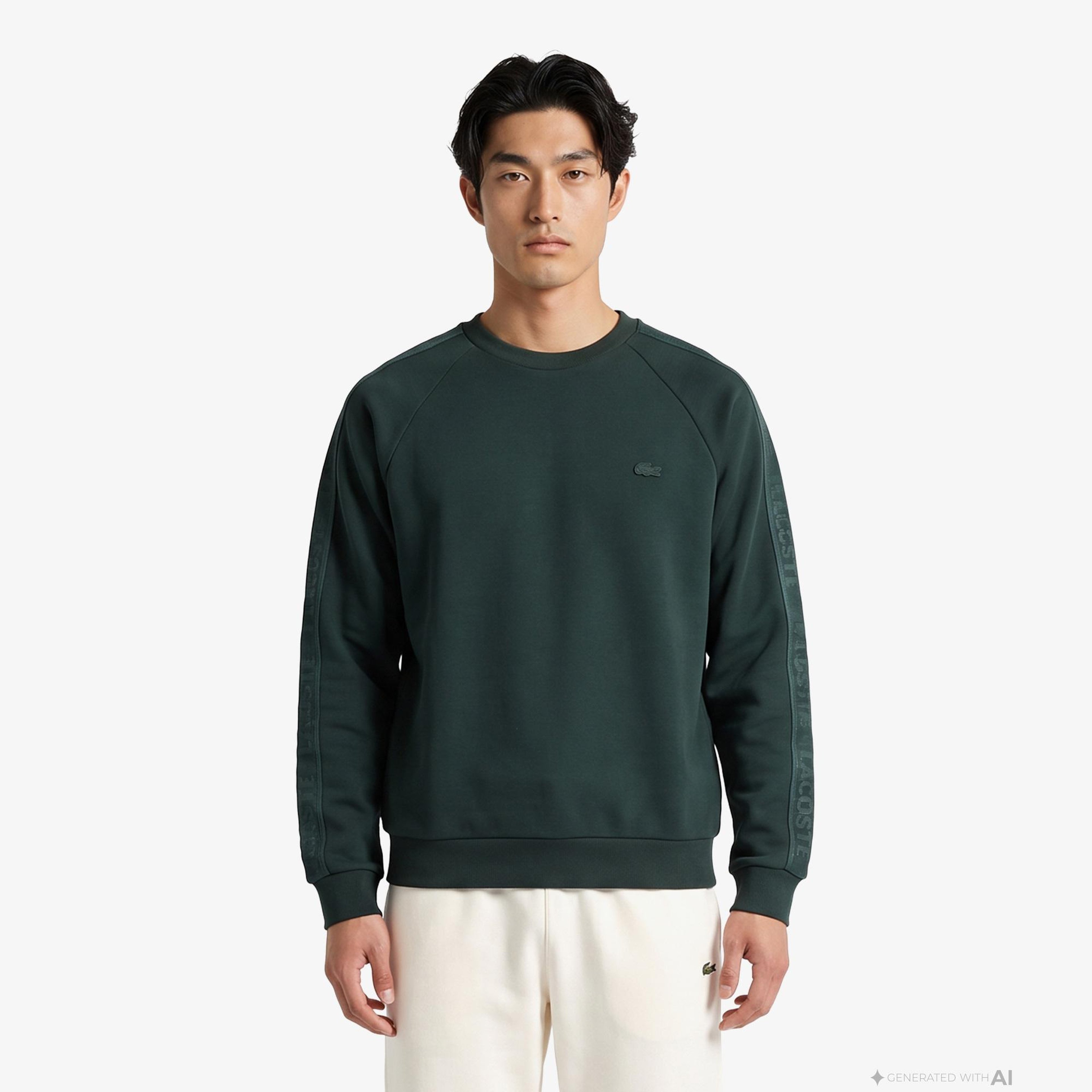 Erkek Classic Fit Bisiklet Yaka Koyu Yeşil Sweatshirt