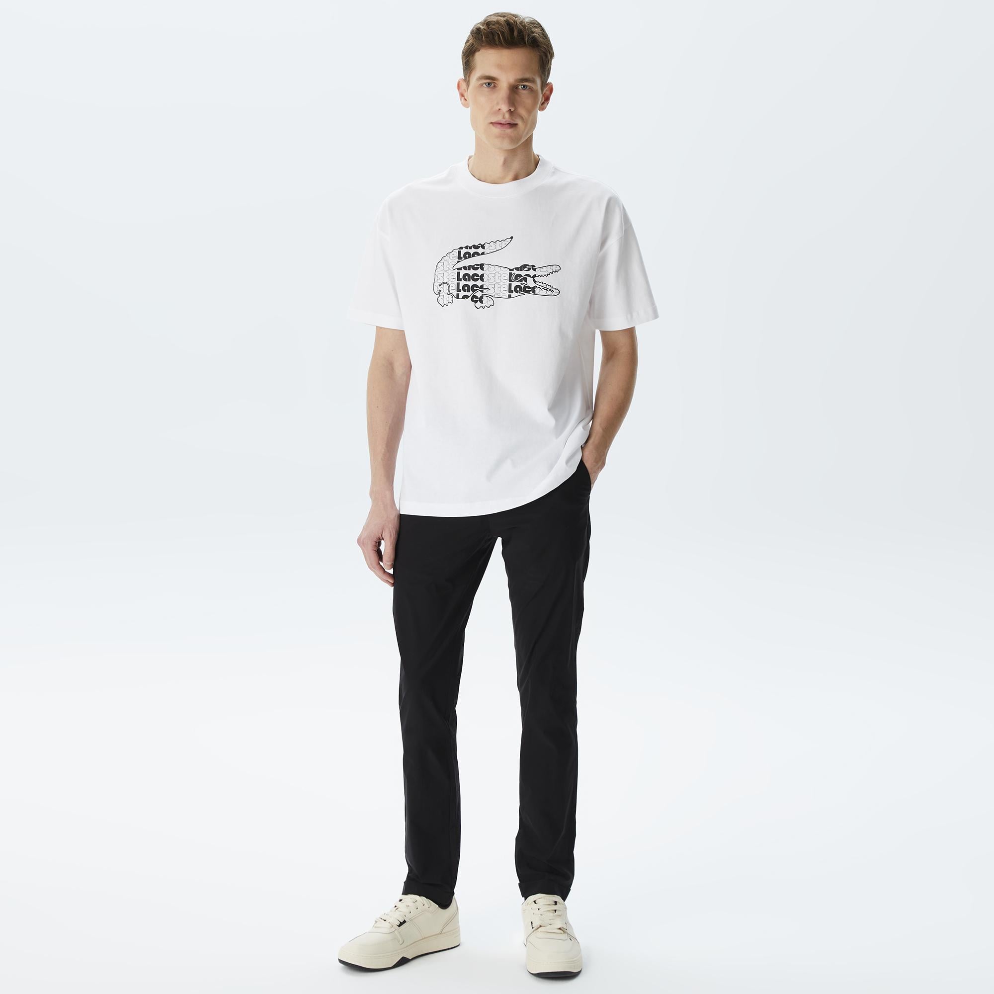 Erkek Relaxed Fit Bisiklet Yaka Baskılı Beyaz T-Shirt