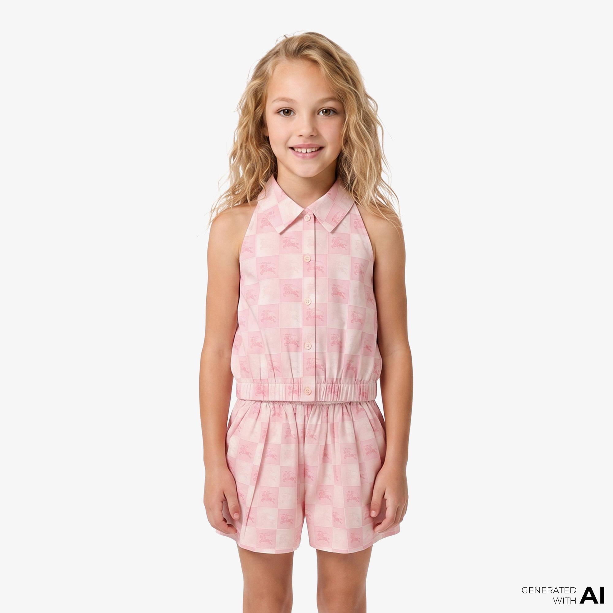 Burberry Ekd Checkerboard Cotton Çocuk Pembe Gömlek