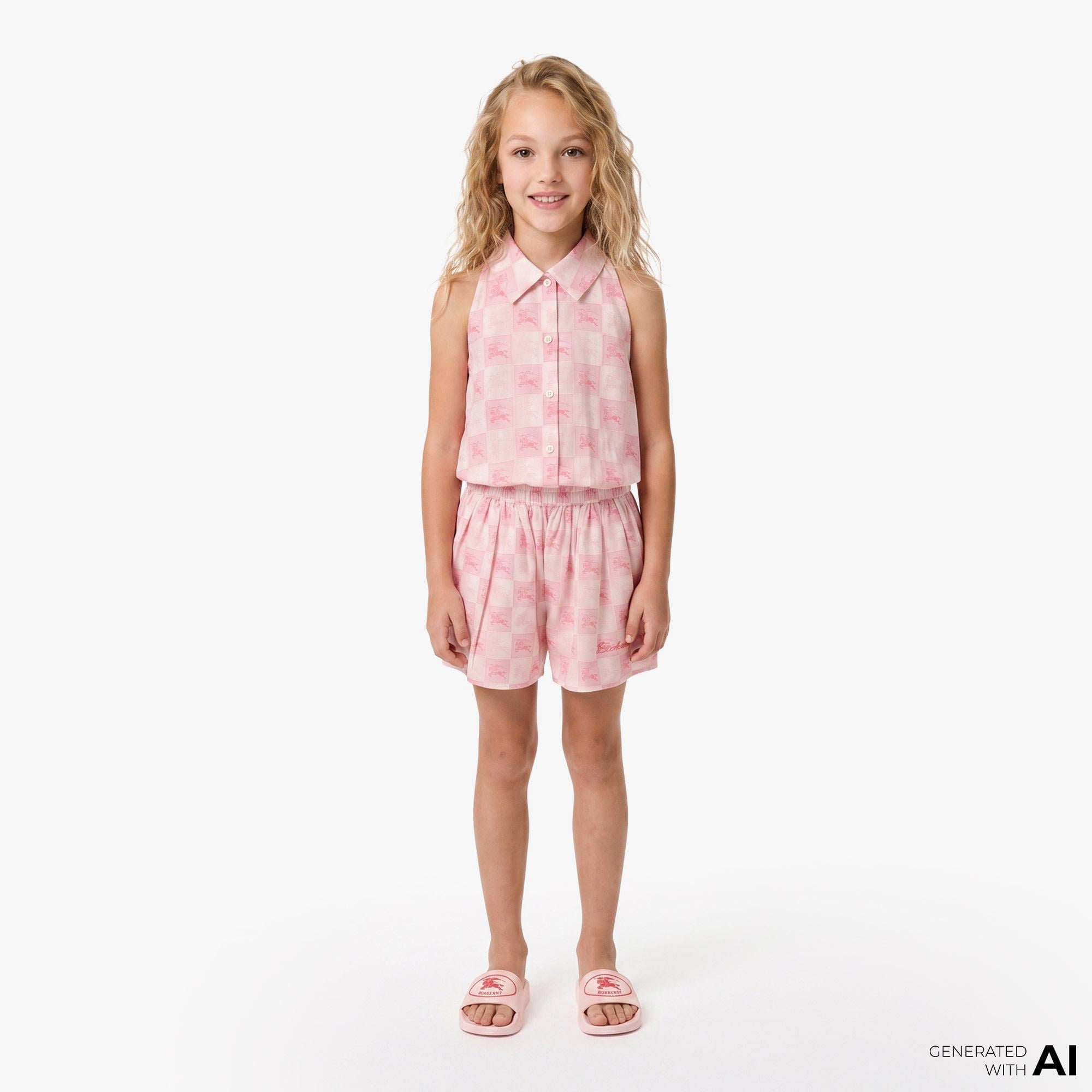 Burberry Ekd Checkerboard Cotton Çocuk Pembe Gömlek