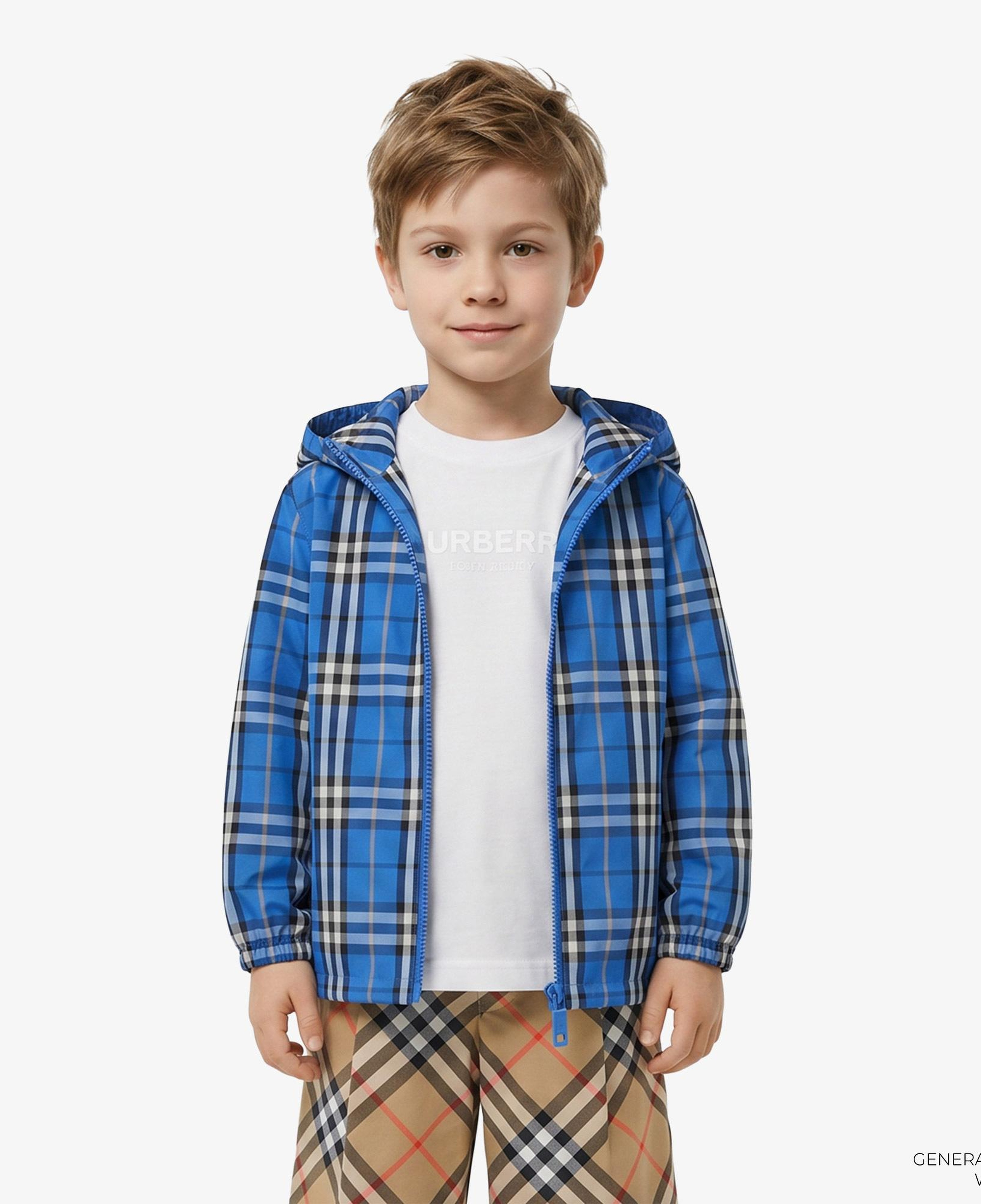 Burberry Check Nylon Hooded Çocuk Mavi Mont