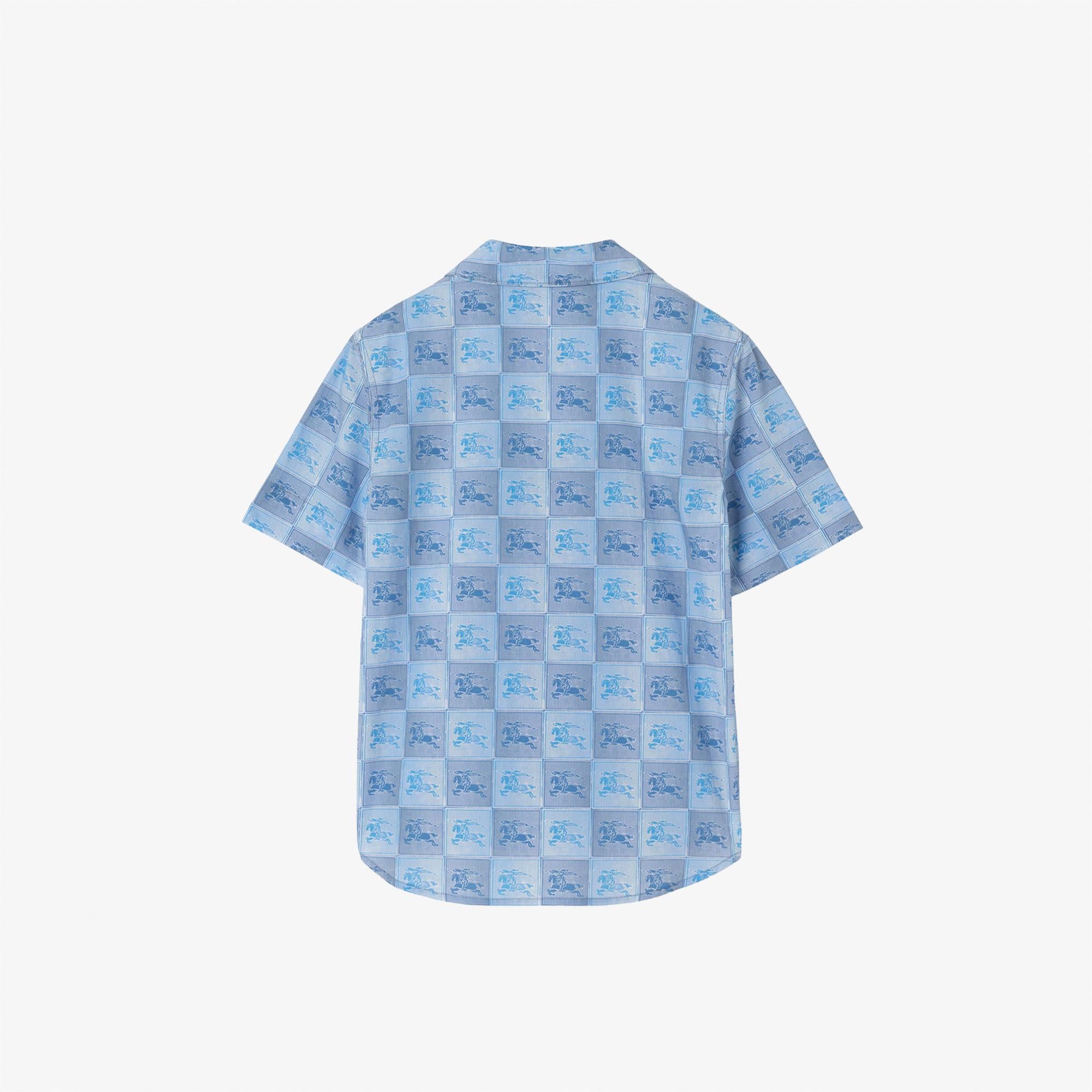 Burberry Ekd Checkerboard Cotton Çocuk Mavi Gömlek