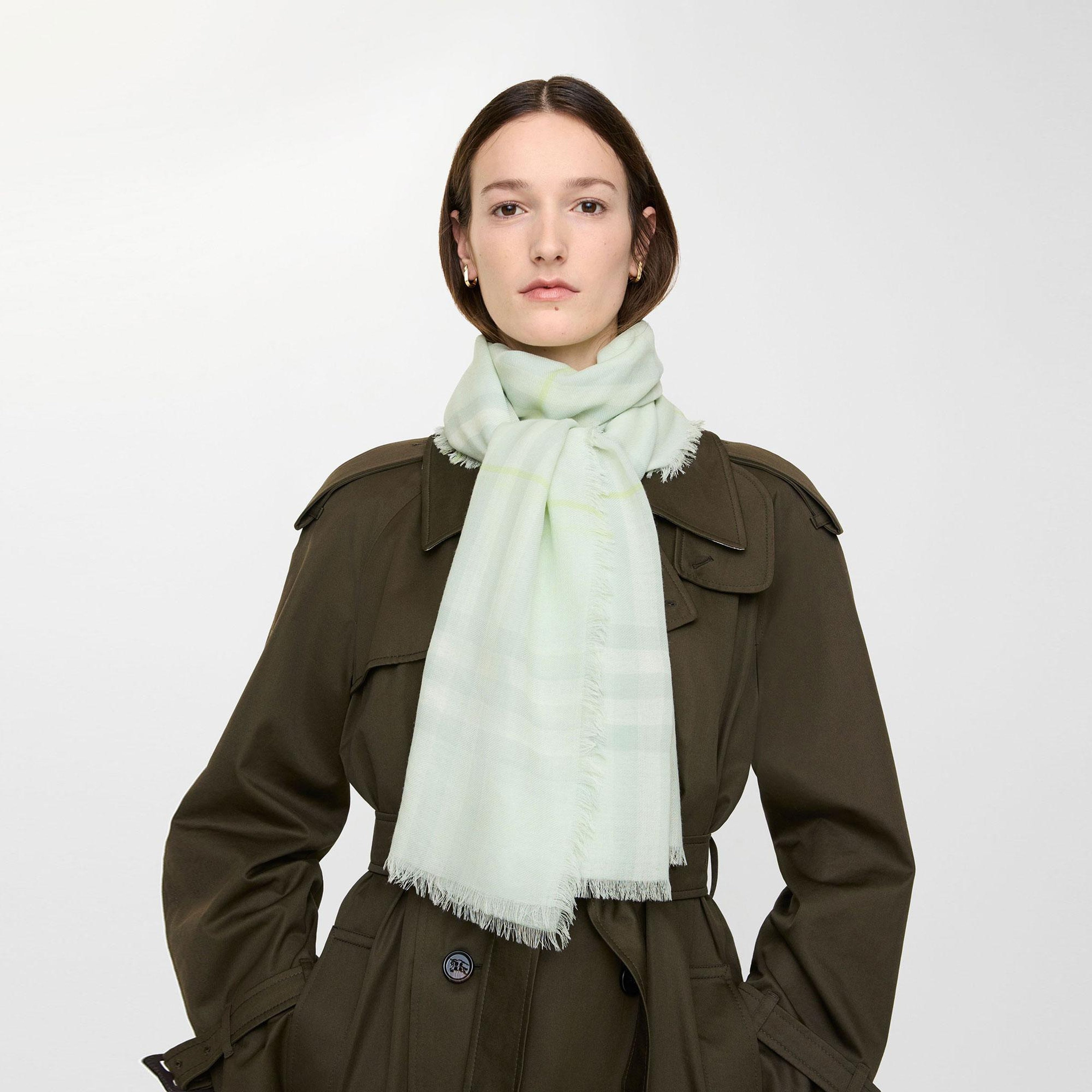 Burberry Wide Check Wool Kadın Yeşil Atkı