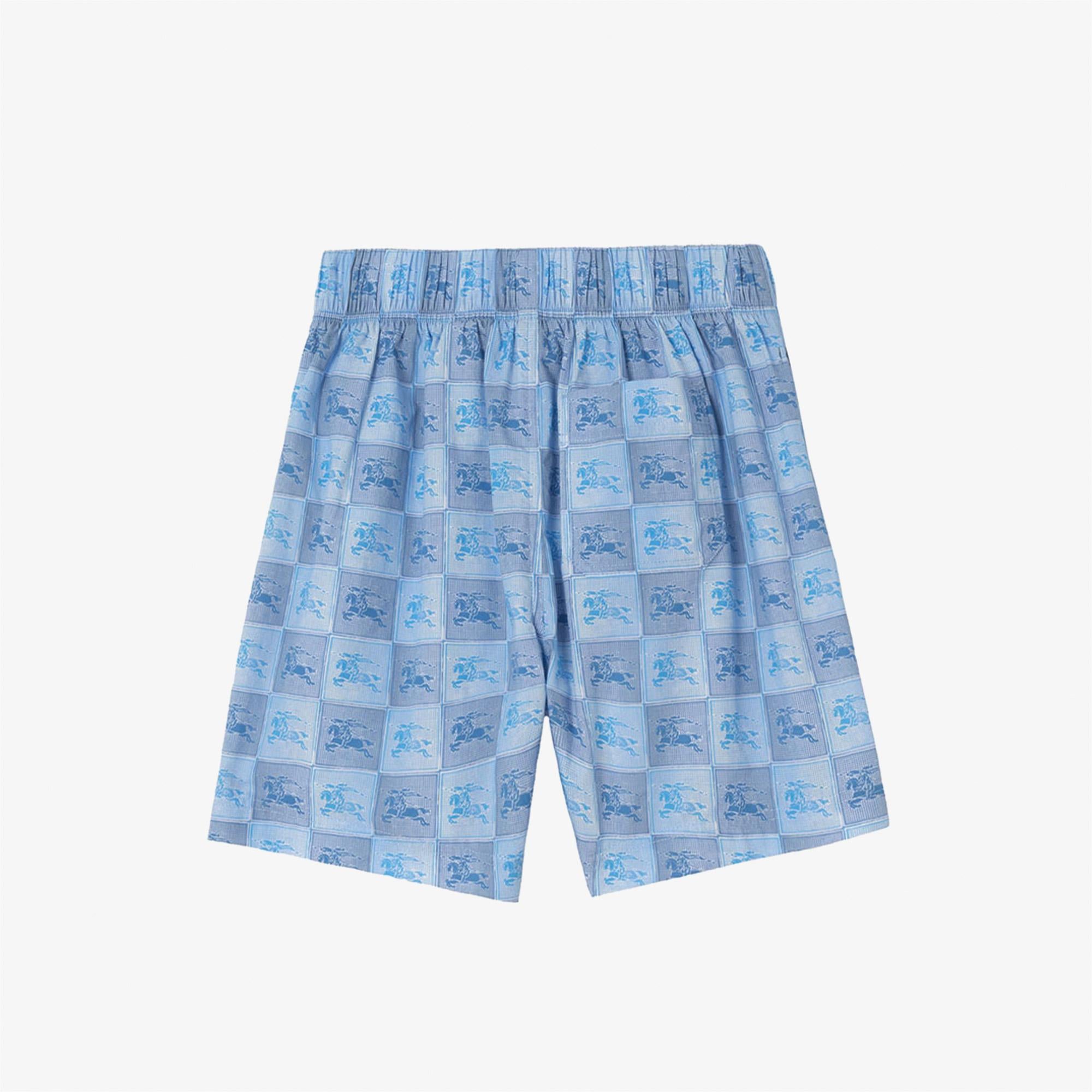 Burberry Ekd Checkerboard Cotton Çocuk Mavi Şort