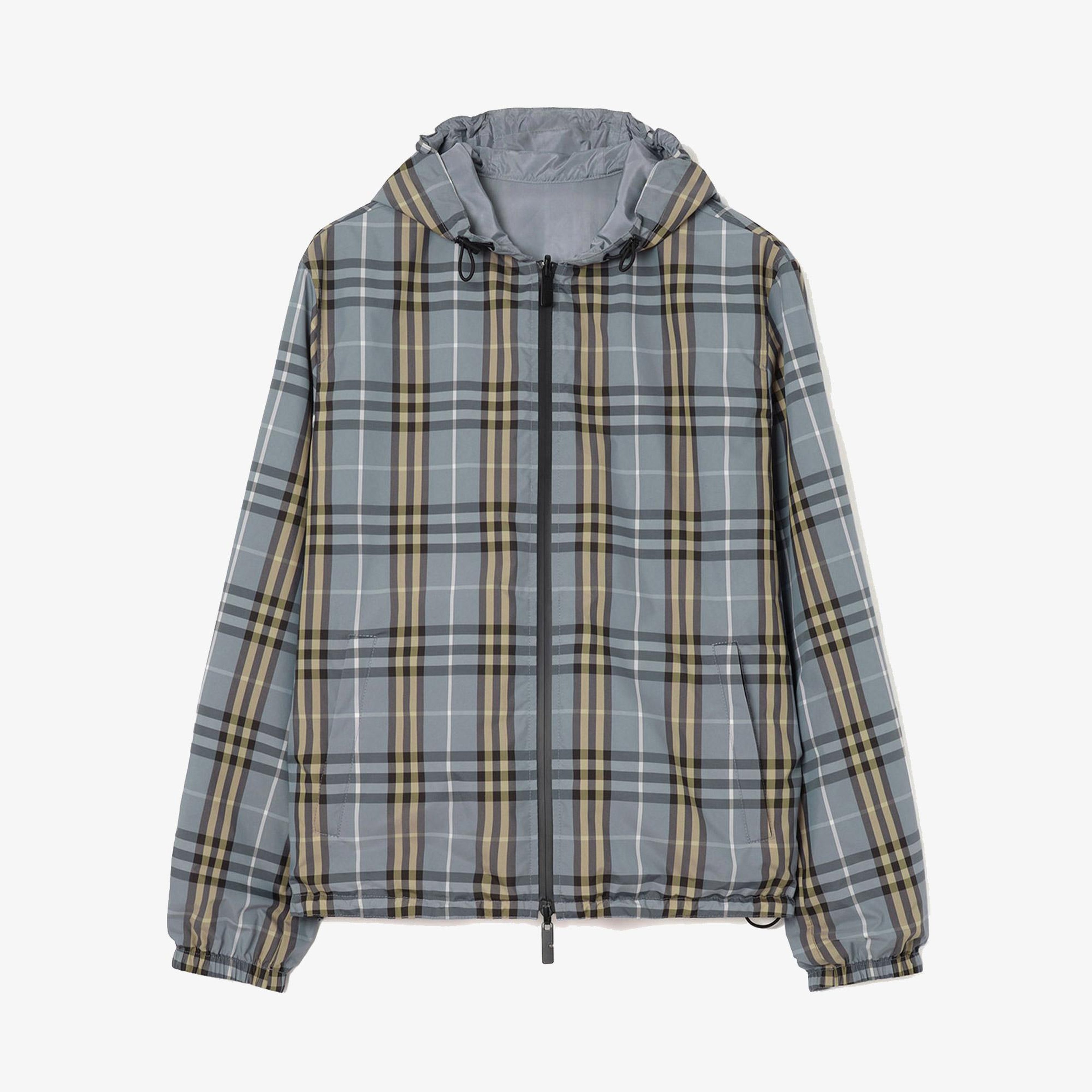 Burberry Reversible Check Hooded Erkek Mavi Mont